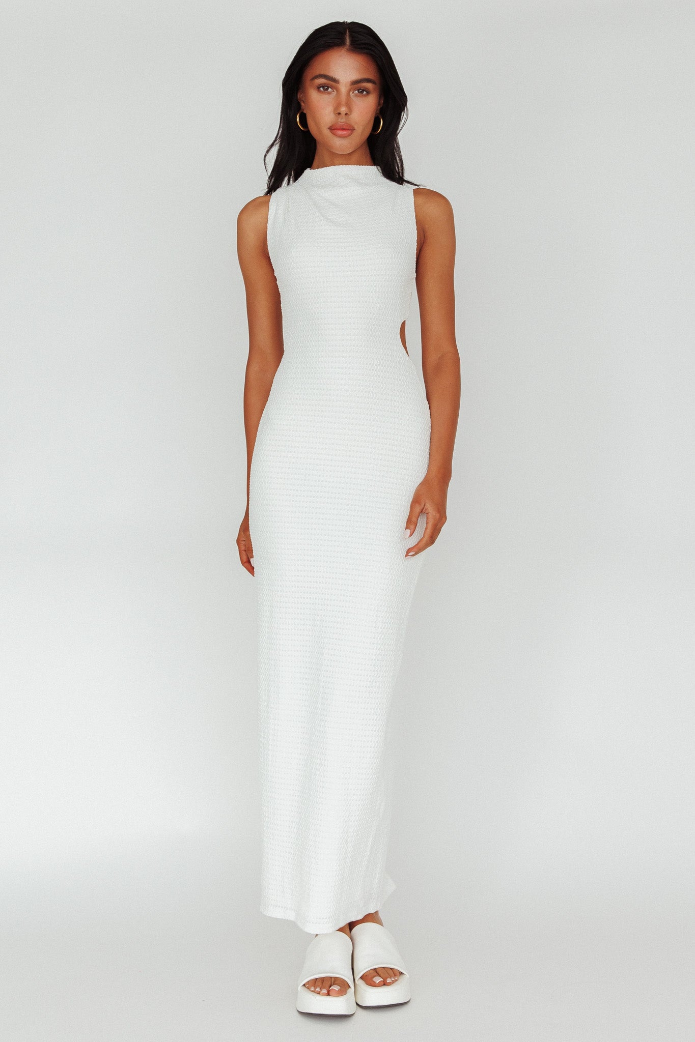 Yindi Sleeveless Cut-Out Waist Maxi Dress White by Selfie Leslie