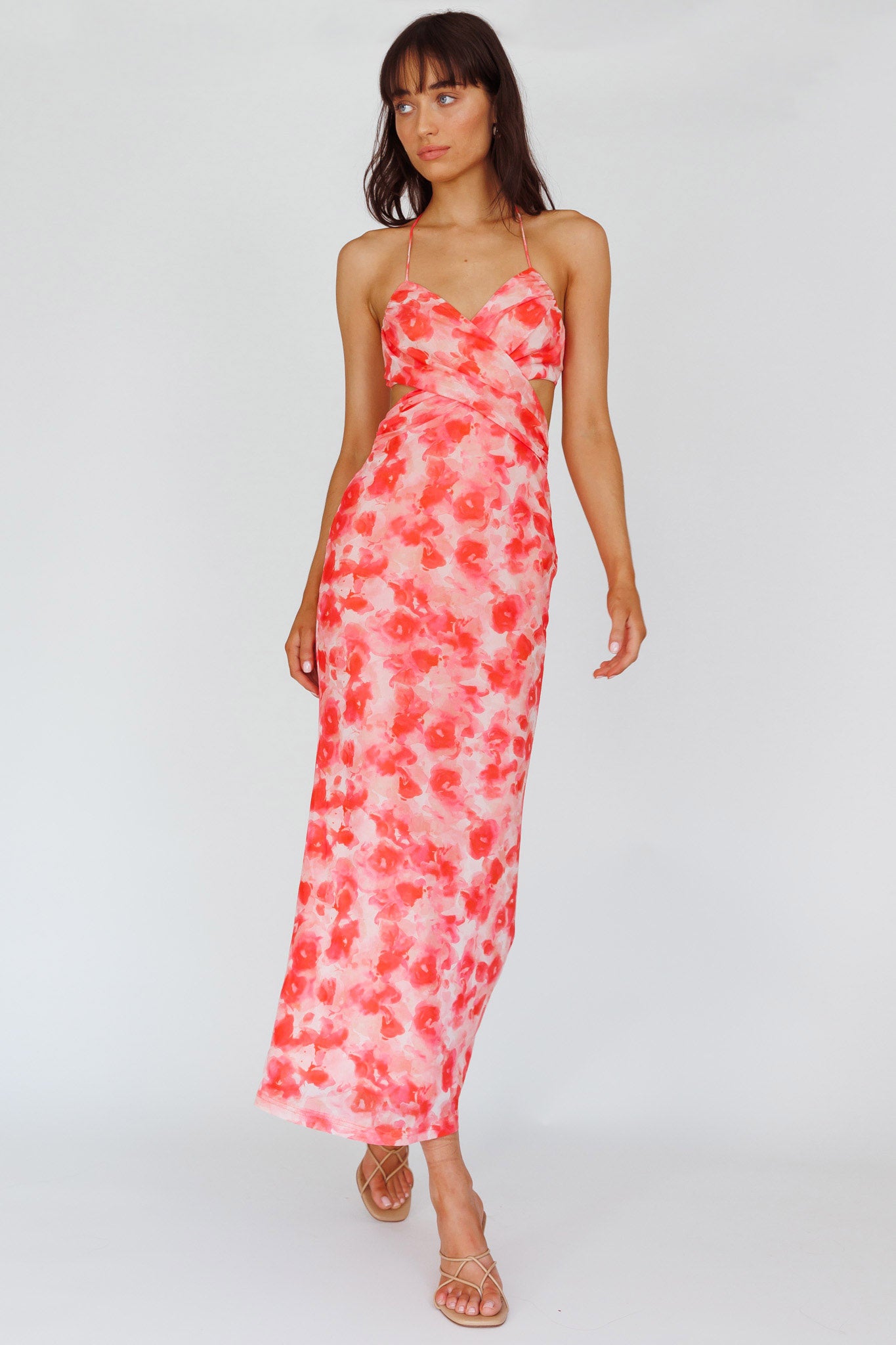 Alivia Tied Back Maxi Dress Floral Red - XL