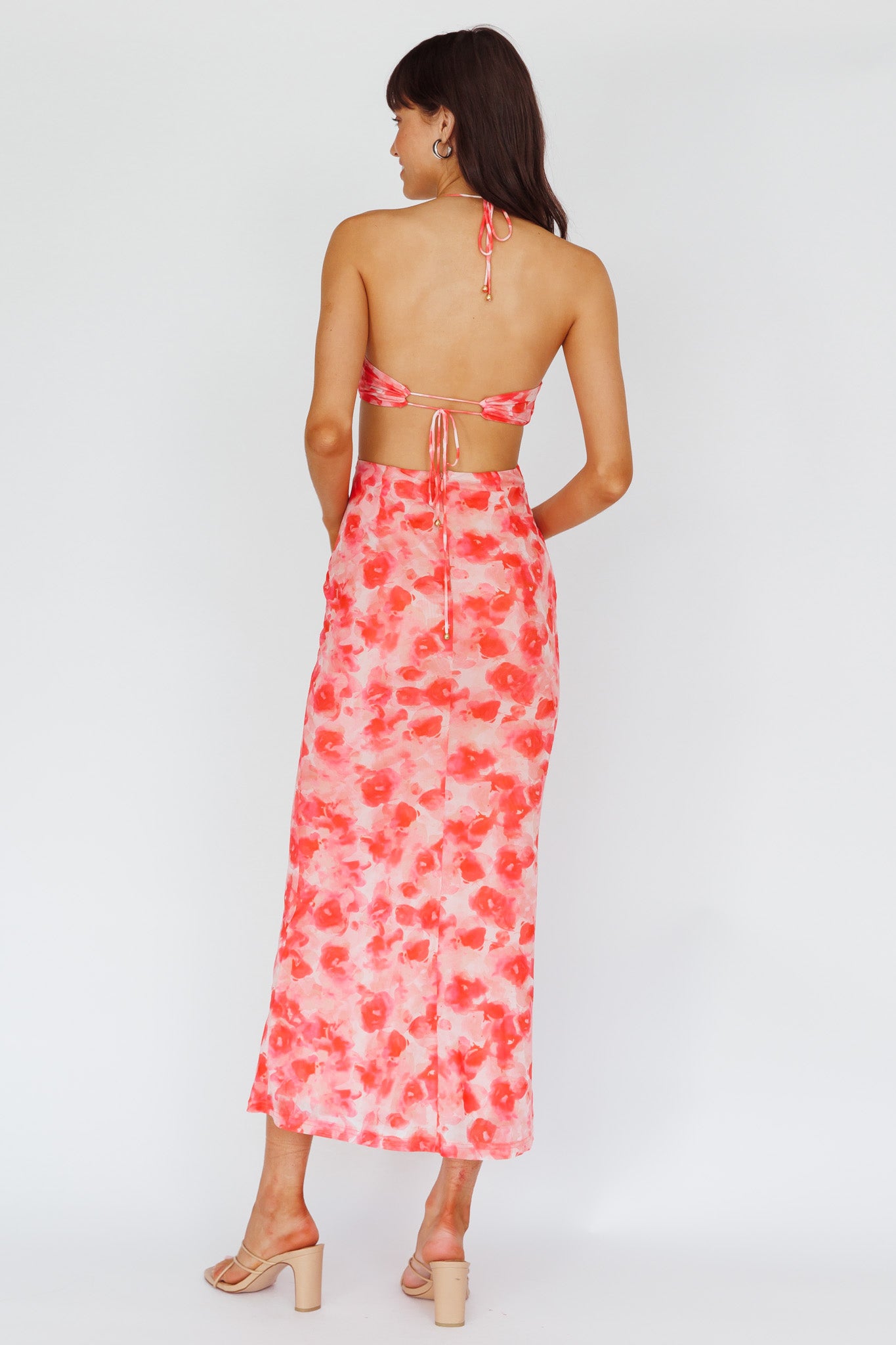 Alivia Tied Back Maxi Dress Floral Red by Selfie Leslie