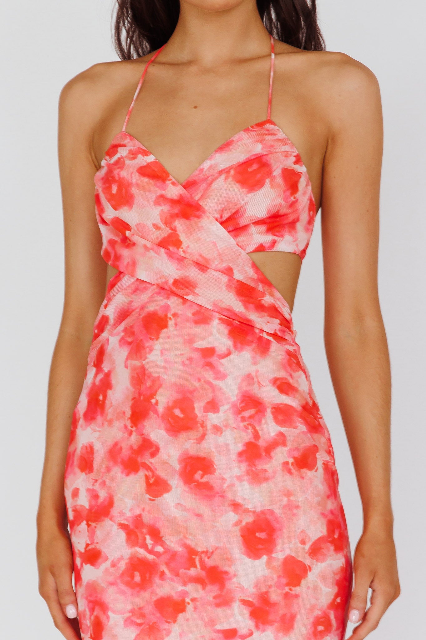 Alivia Tied Back Maxi Dress Floral Red by Selfie Leslie