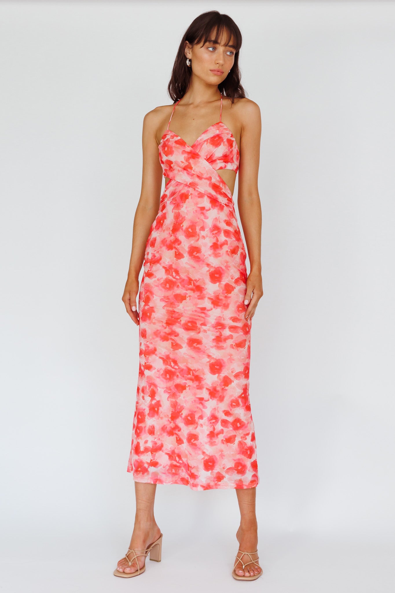 Alivia Tied Back Maxi Dress Floral Red by Selfie Leslie