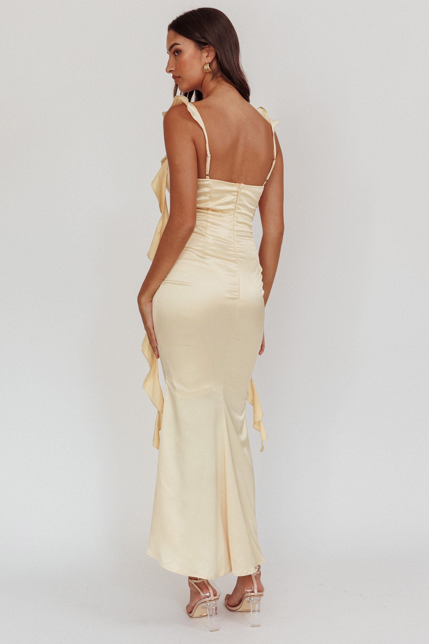 Blushing Ruffle Trim Midi Dress Butter by Selfie Leslie