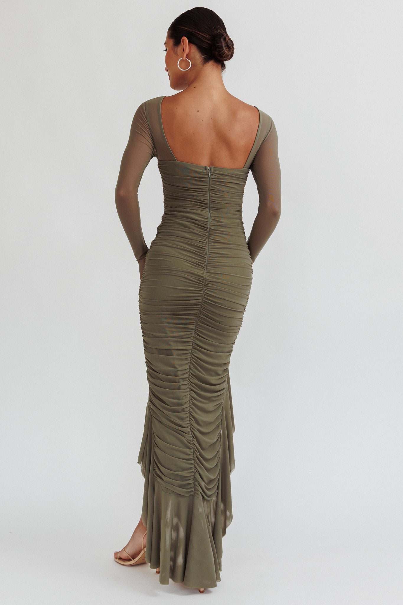 Jozelle Long Sleeve Ruched Maxi Dress Olive Jozelle Long Sleeve Ruched Maxi Dress Olive
