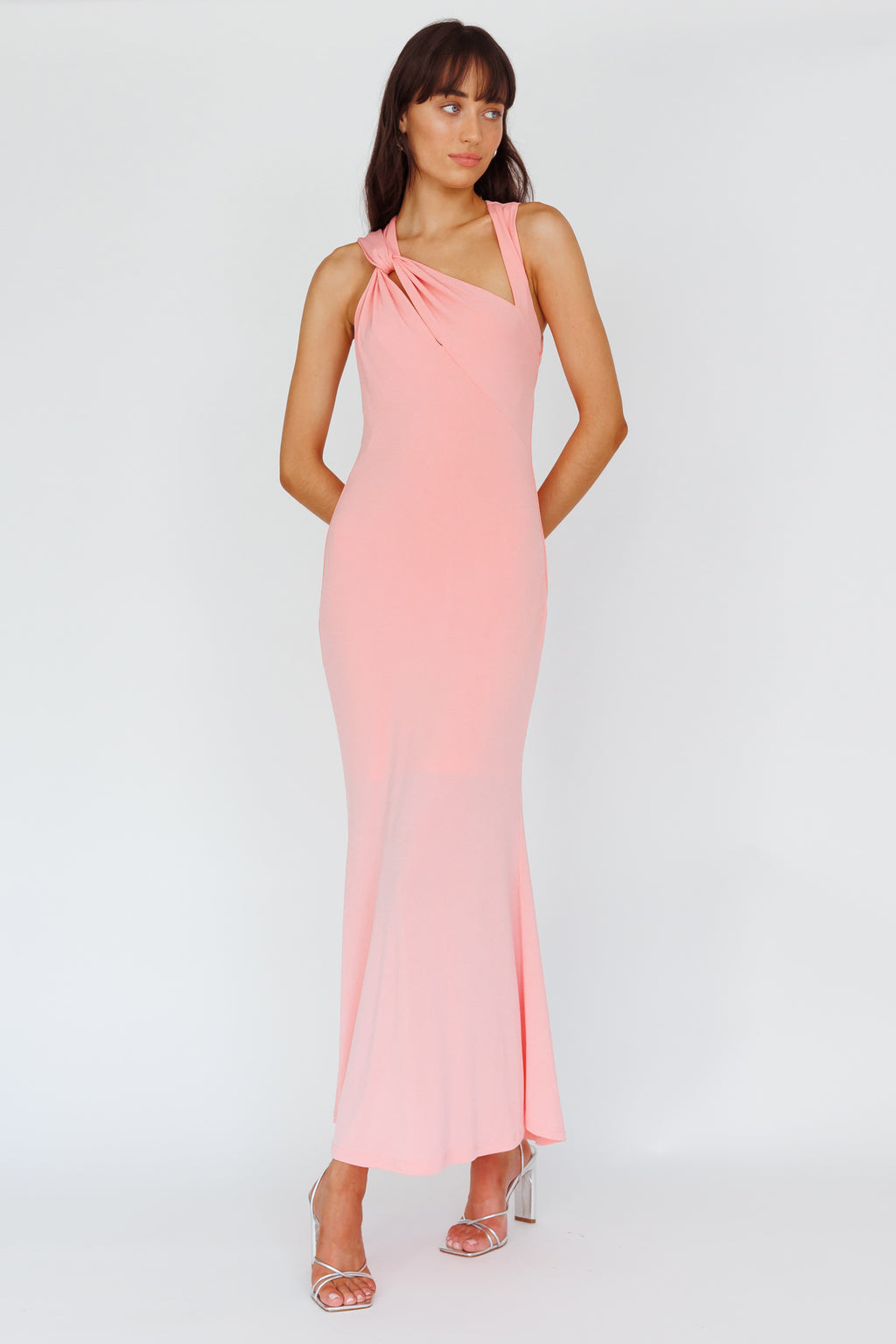 Karyl Shoulder Sash Midi Dress Apricot by Selfie Leslie