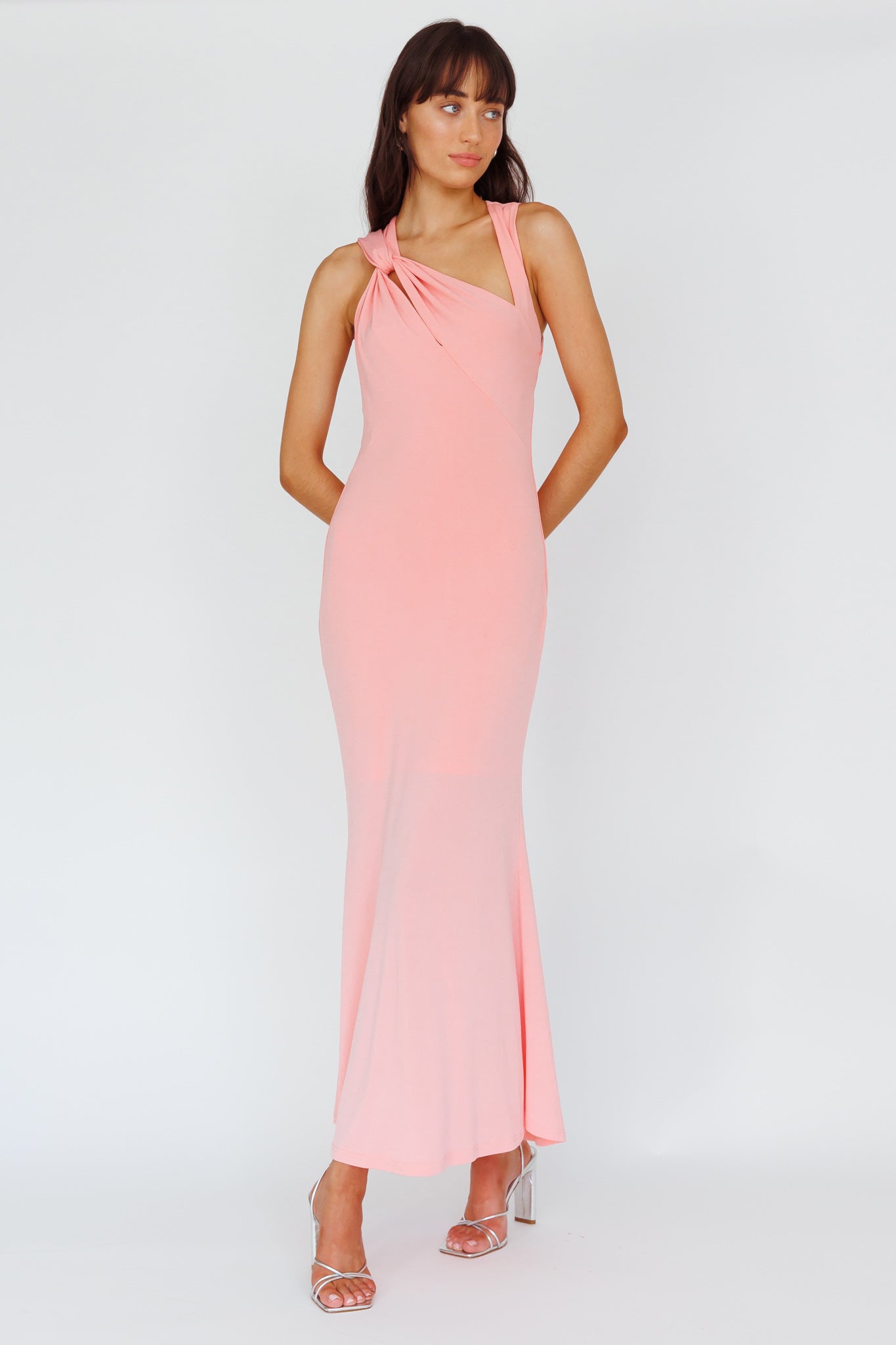 Karyl Shoulder Sash Midi Dress Apricot by Selfie Leslie