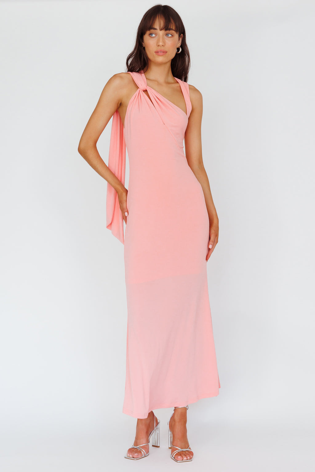 Karyl Shoulder Sash Midi Dress Apricot by Selfie Leslie