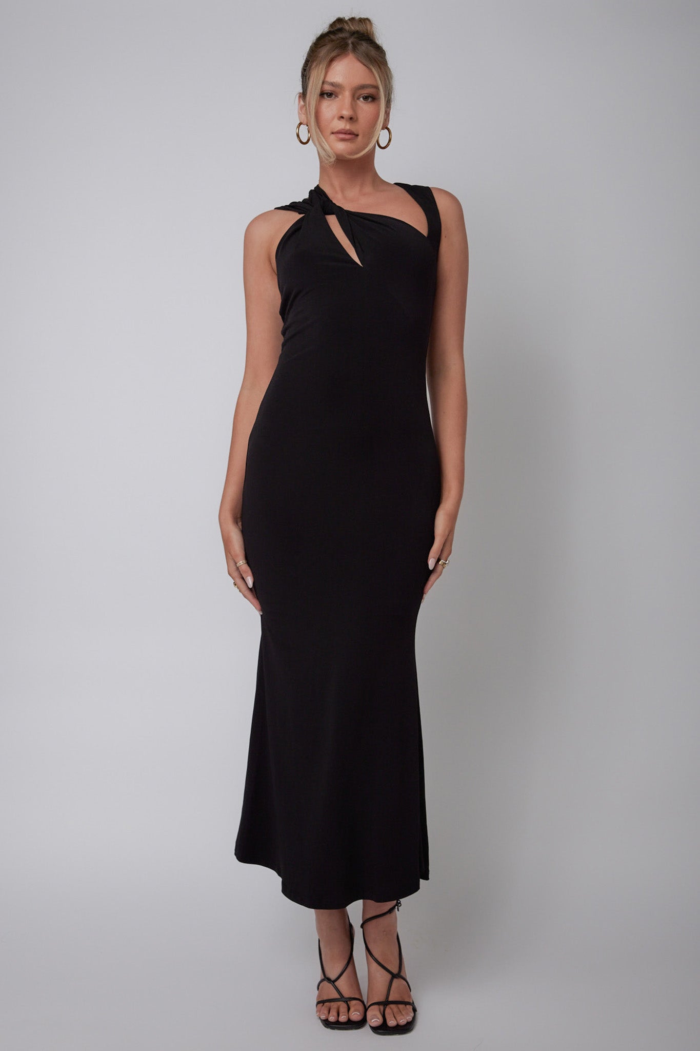 Karyl Shoulder Sash Midi Dress Black by Selfie Leslie