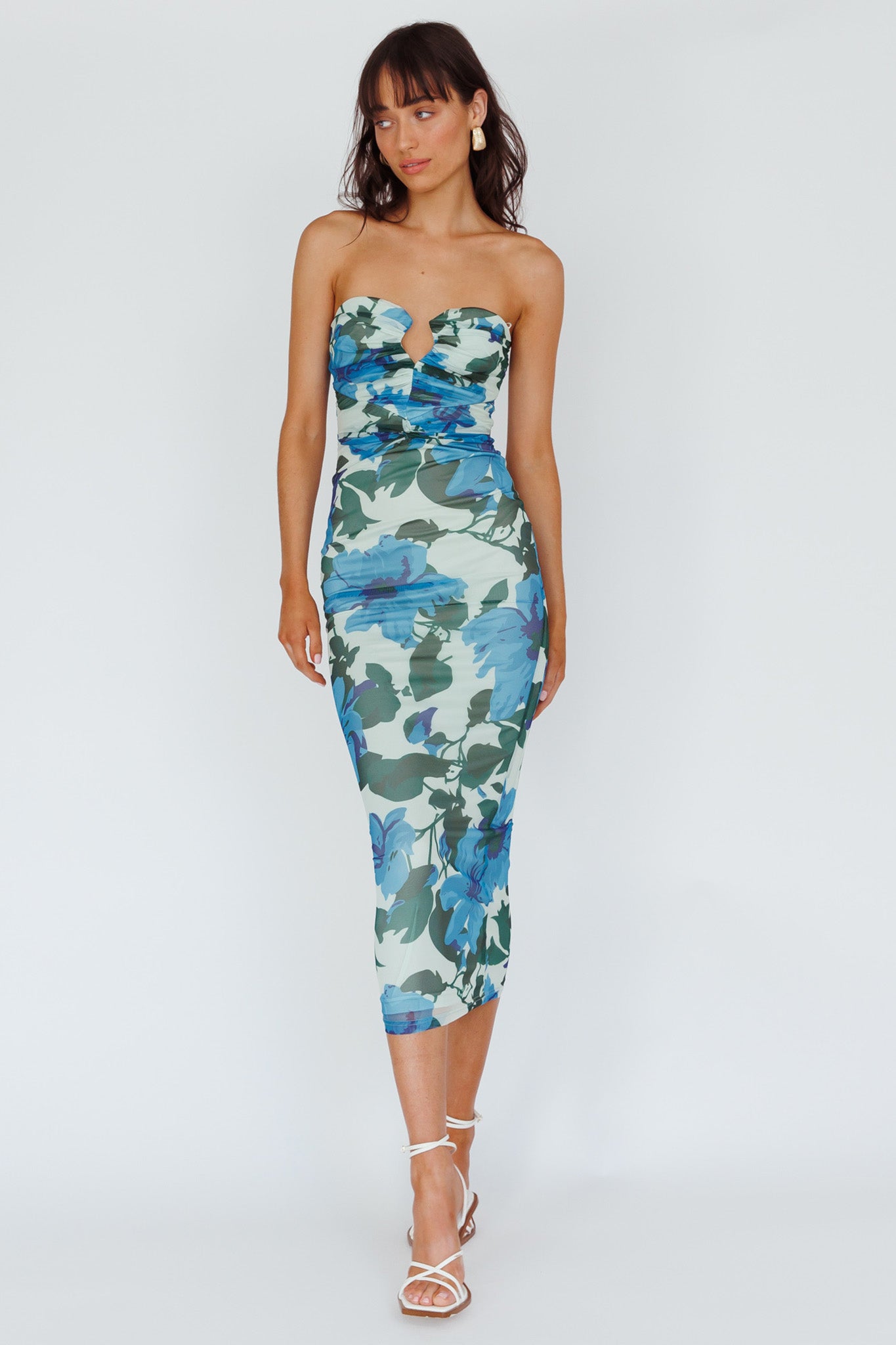 Lahita Strapless Midi Dress Floral Blue by Selfie Leslie