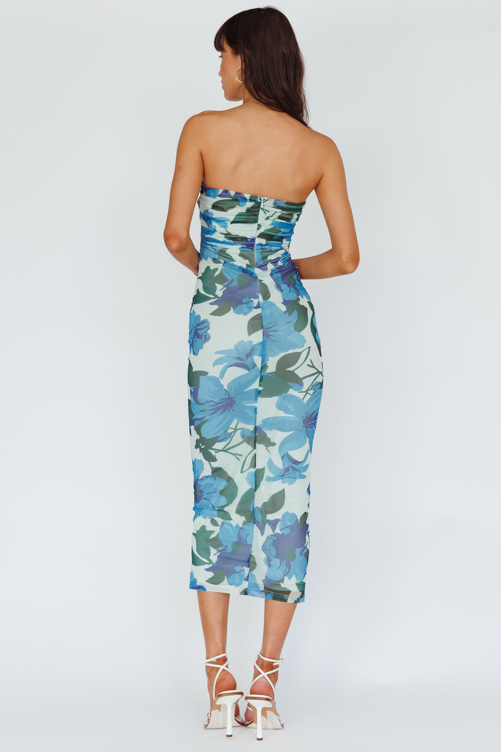 Lahita Strapless Midi Dress Floral Blue by Selfie Leslie