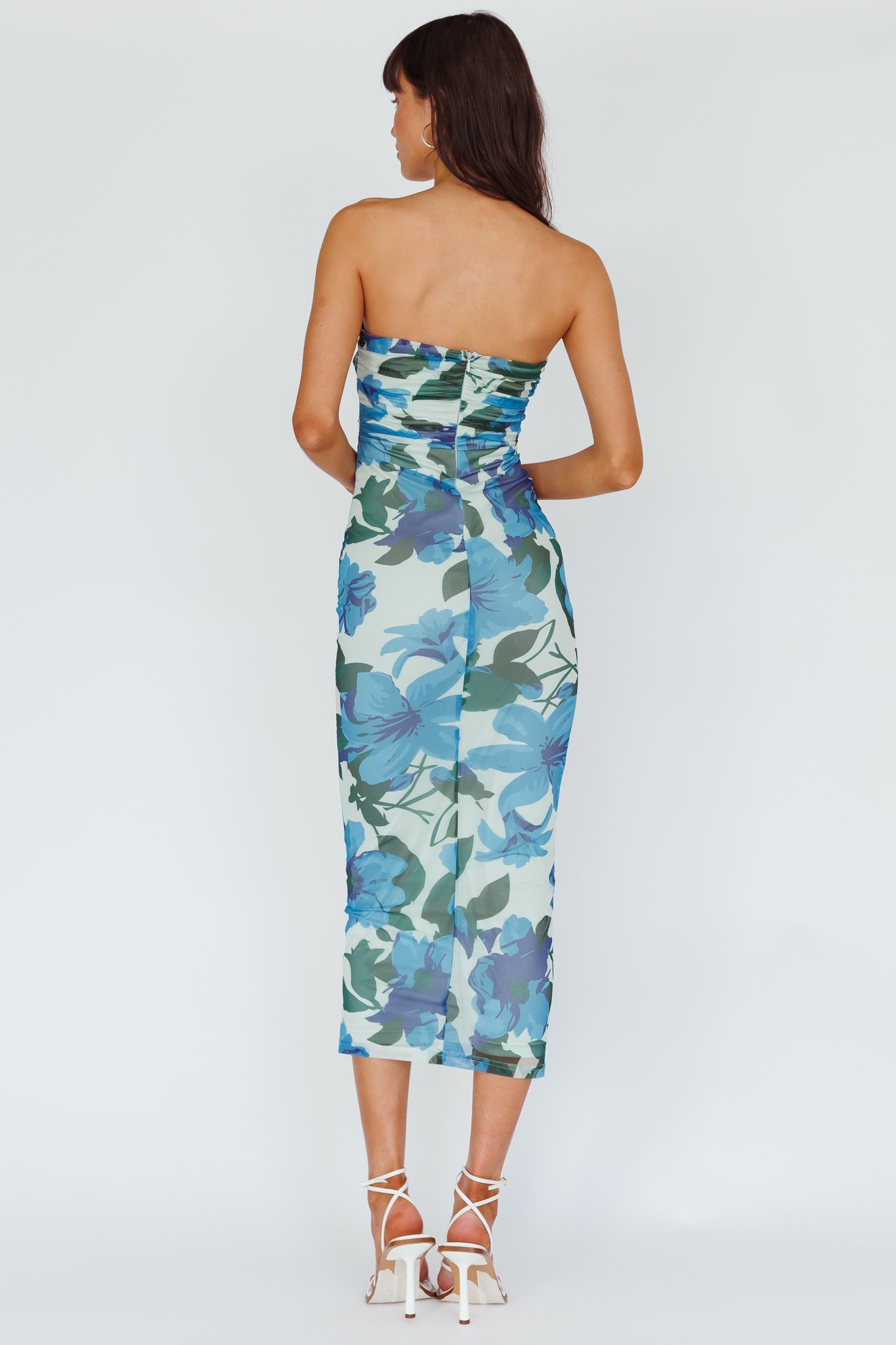 Lahita Strapless Midi Dress Floral Blue by Selfie Leslie
