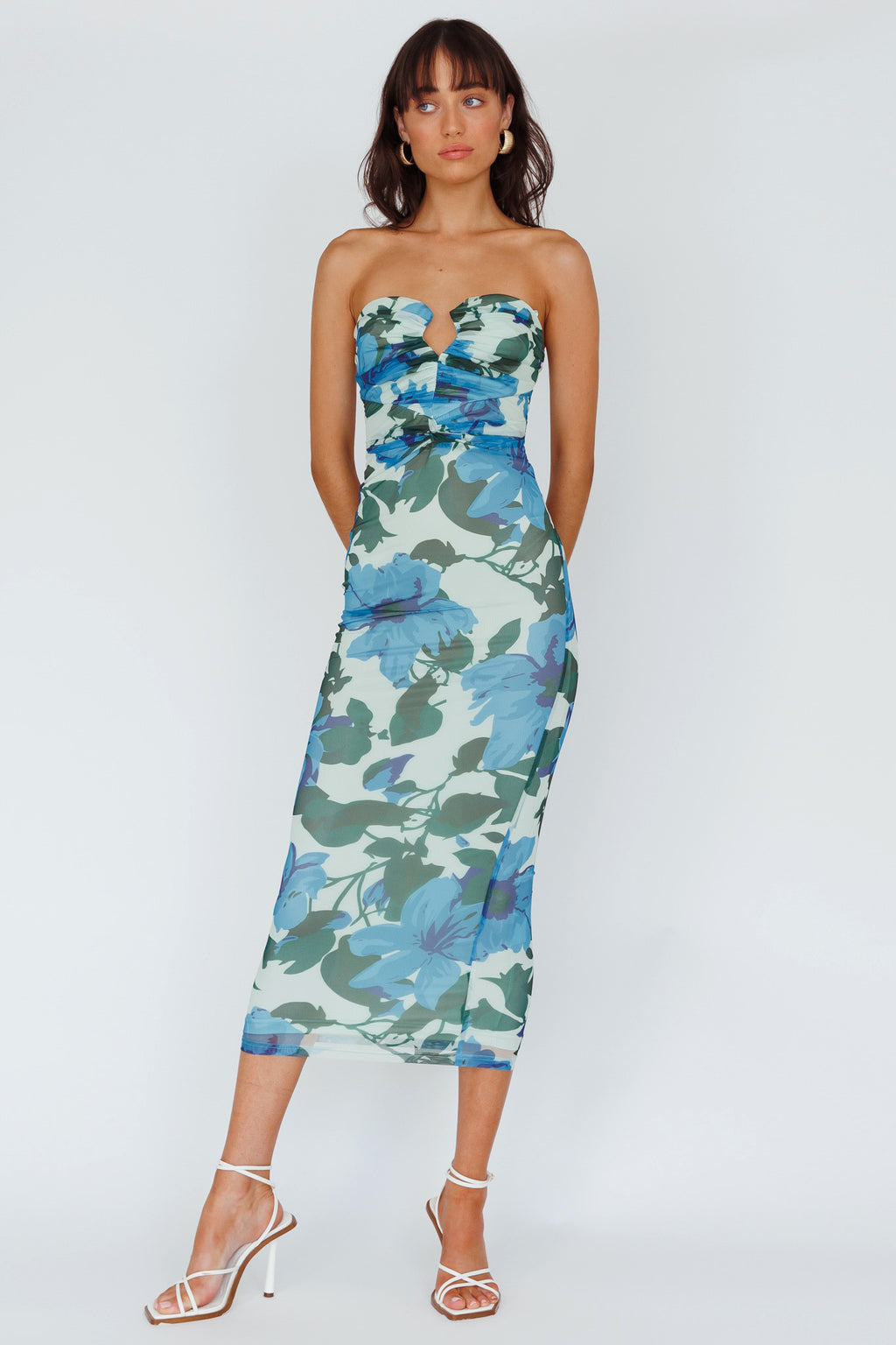 Lahita Strapless Midi Dress Floral Blue by Selfie Leslie