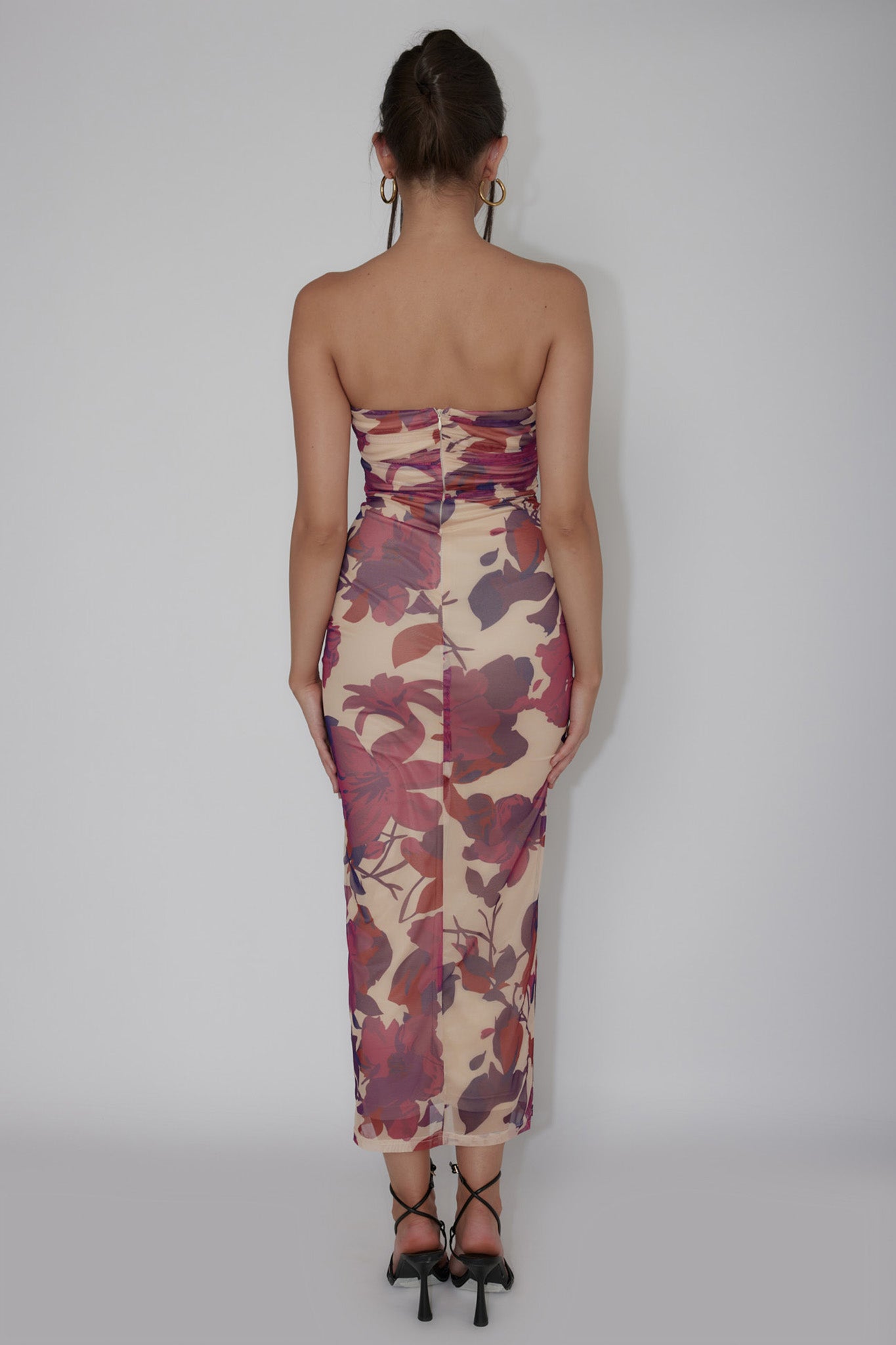 Lahita Strapless Midi Dress Floral Plum by Selfie Leslie