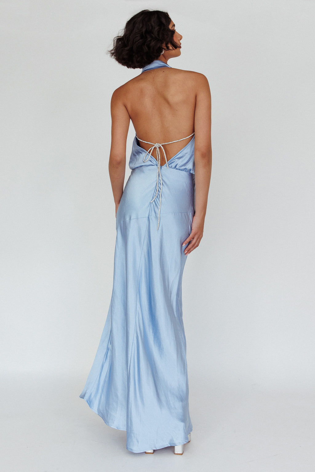 Amalfi Sunset Cowl Halterneck Maxi Dress Sky by Selfie Leslie