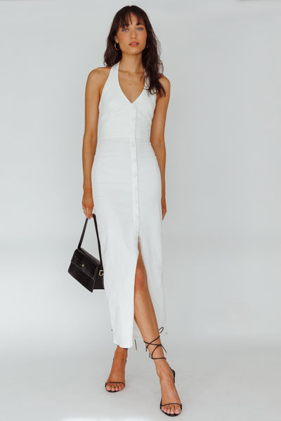 halter button down dress Renita Halterneck Maxi White nyla_collection_265676685415_position Urban Outfitters Green Dresses Halter Neck Button Front Color:CABERNET