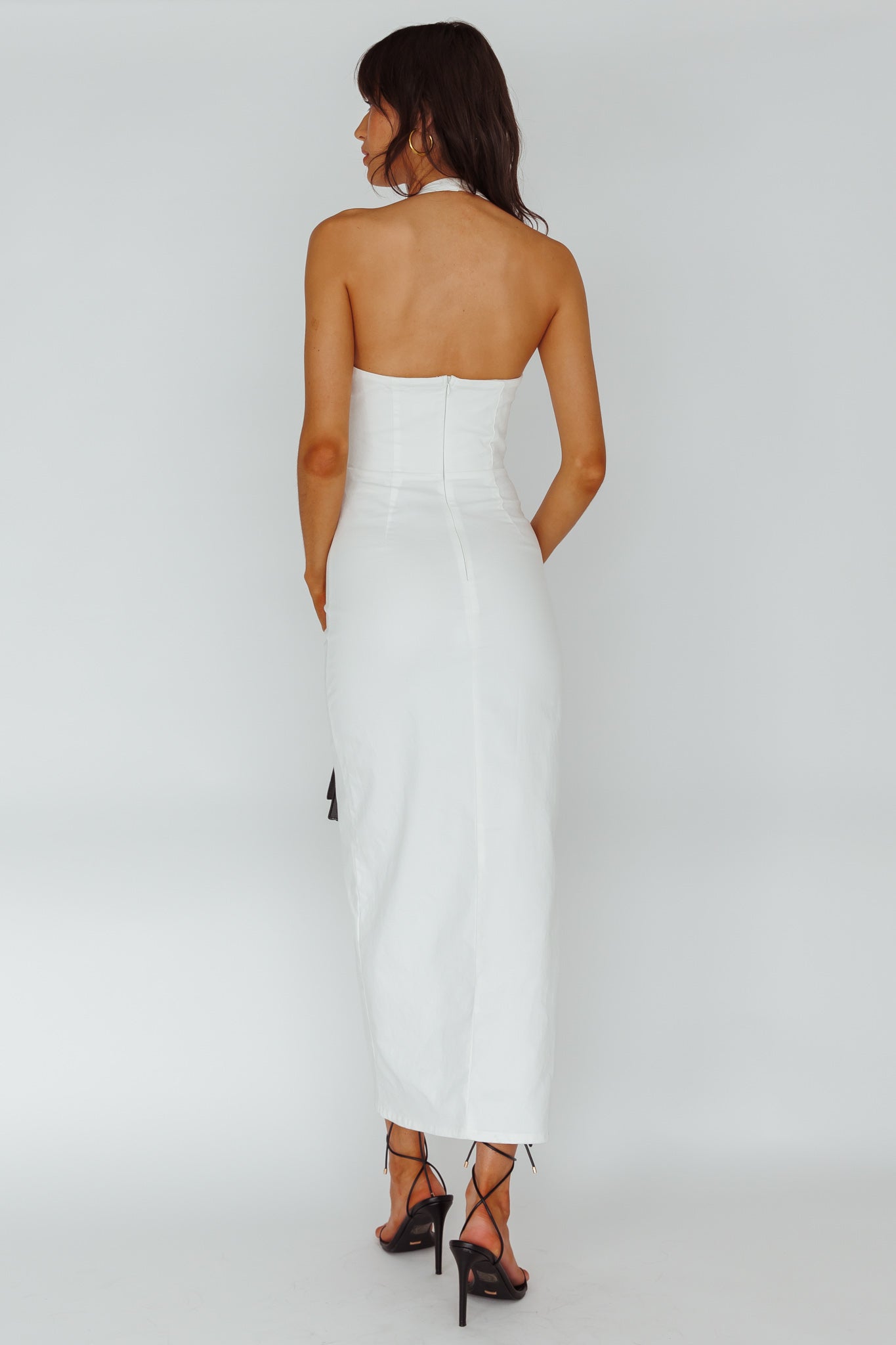 Renita Halterneck Button Maxi Dress White by Selfie Leslie