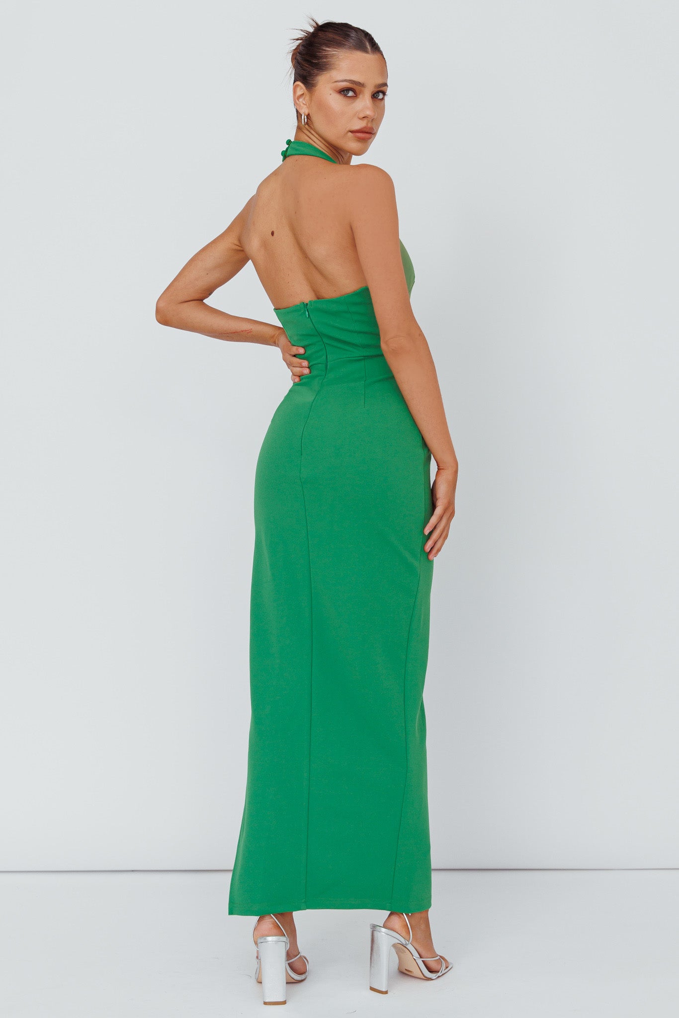 Leading Role Diamante Strap Halter Dress Green by Selfie Leslie