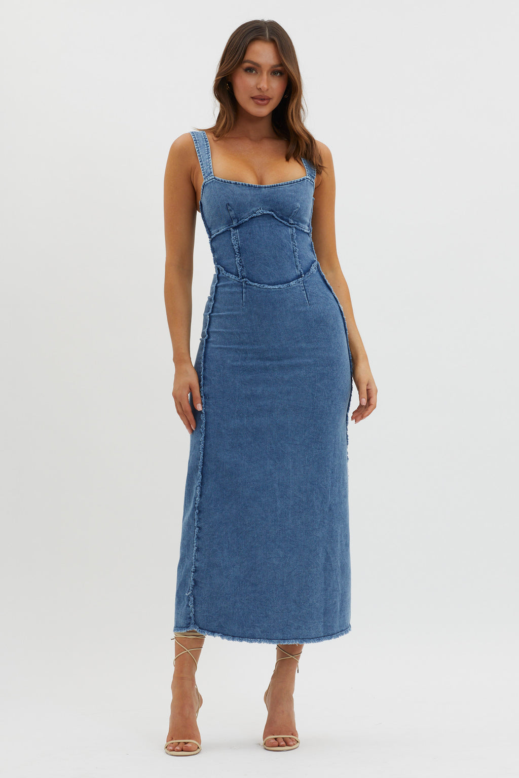 Shenae Raw Edge Bodycon Dress Denim by Selfie Leslie