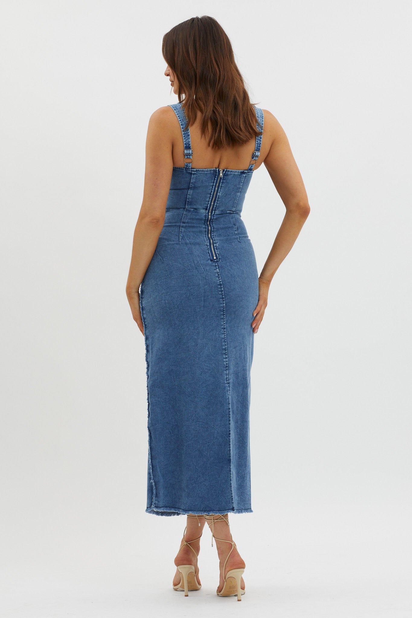 Shenae Raw Edge Bodycon Dress Denim by Selfie Leslie