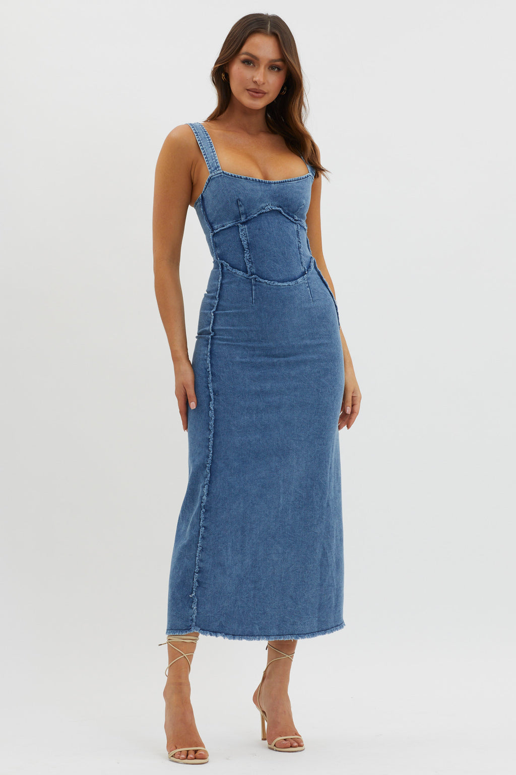 Shenae Raw Edge Bodycon Dress Denim by Selfie Leslie