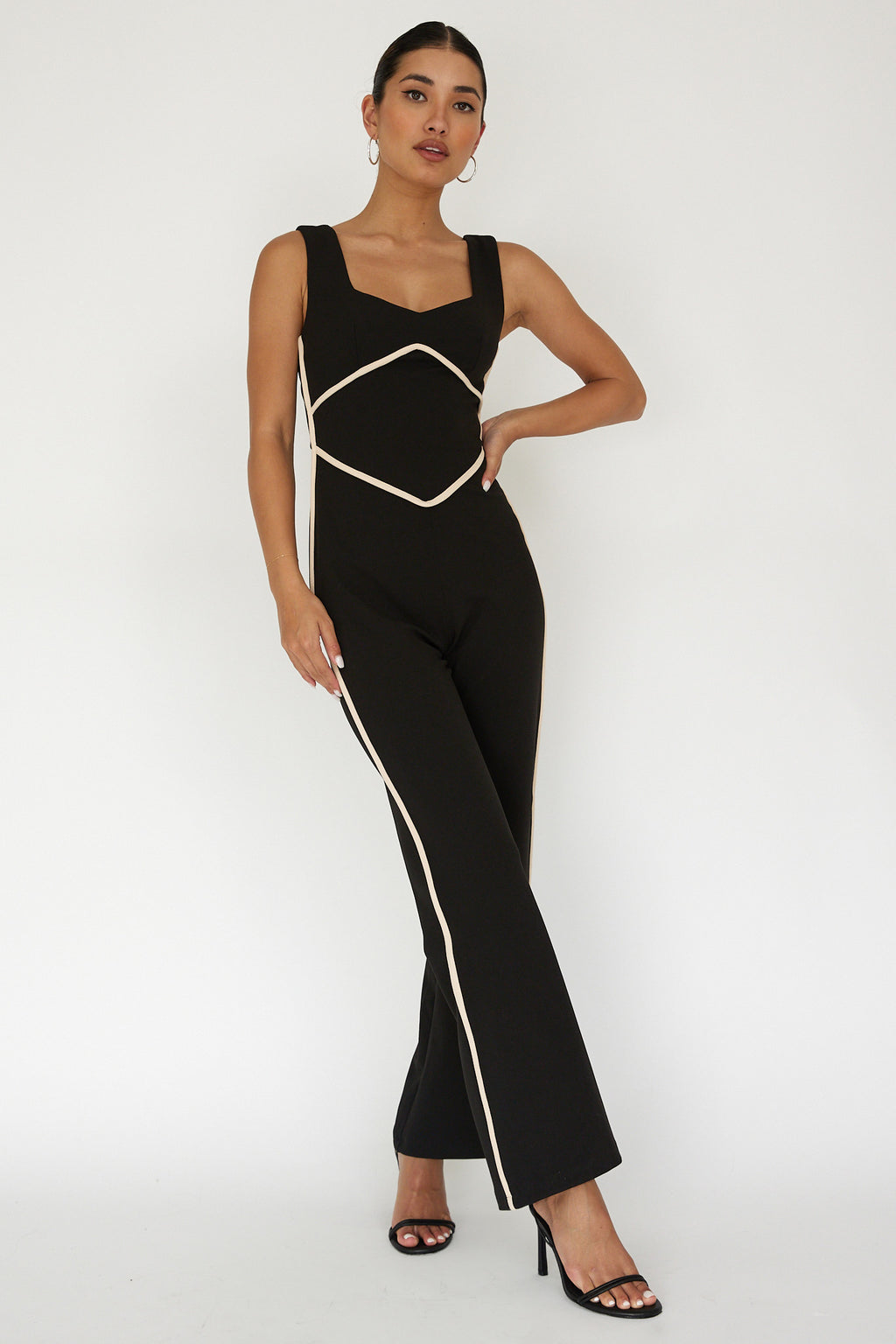 Shenae Piping Trim Jumpsuit Black by Selfie Leslie