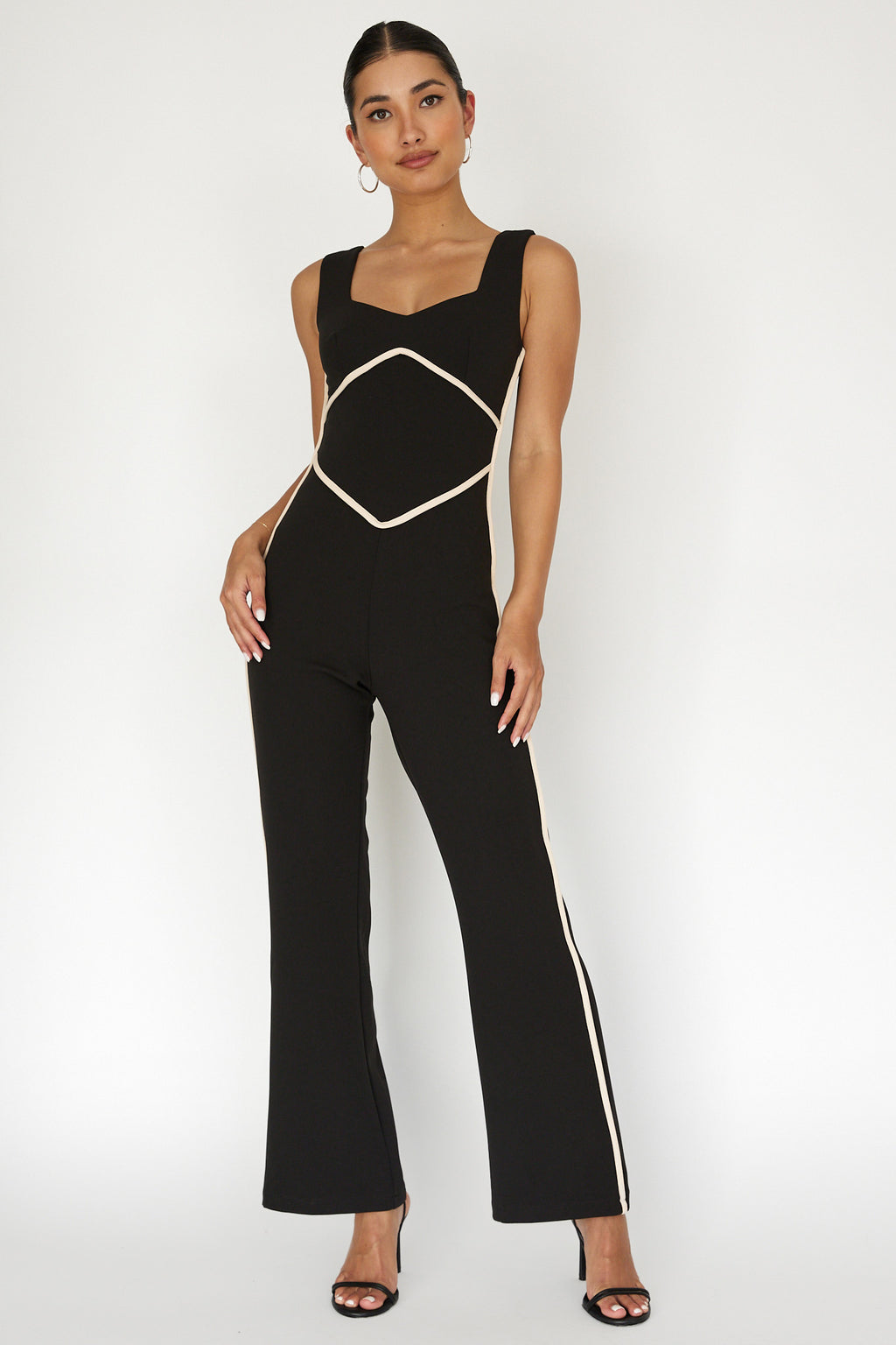 Shenae Piping Trim Jumpsuit Black by Selfie Leslie
