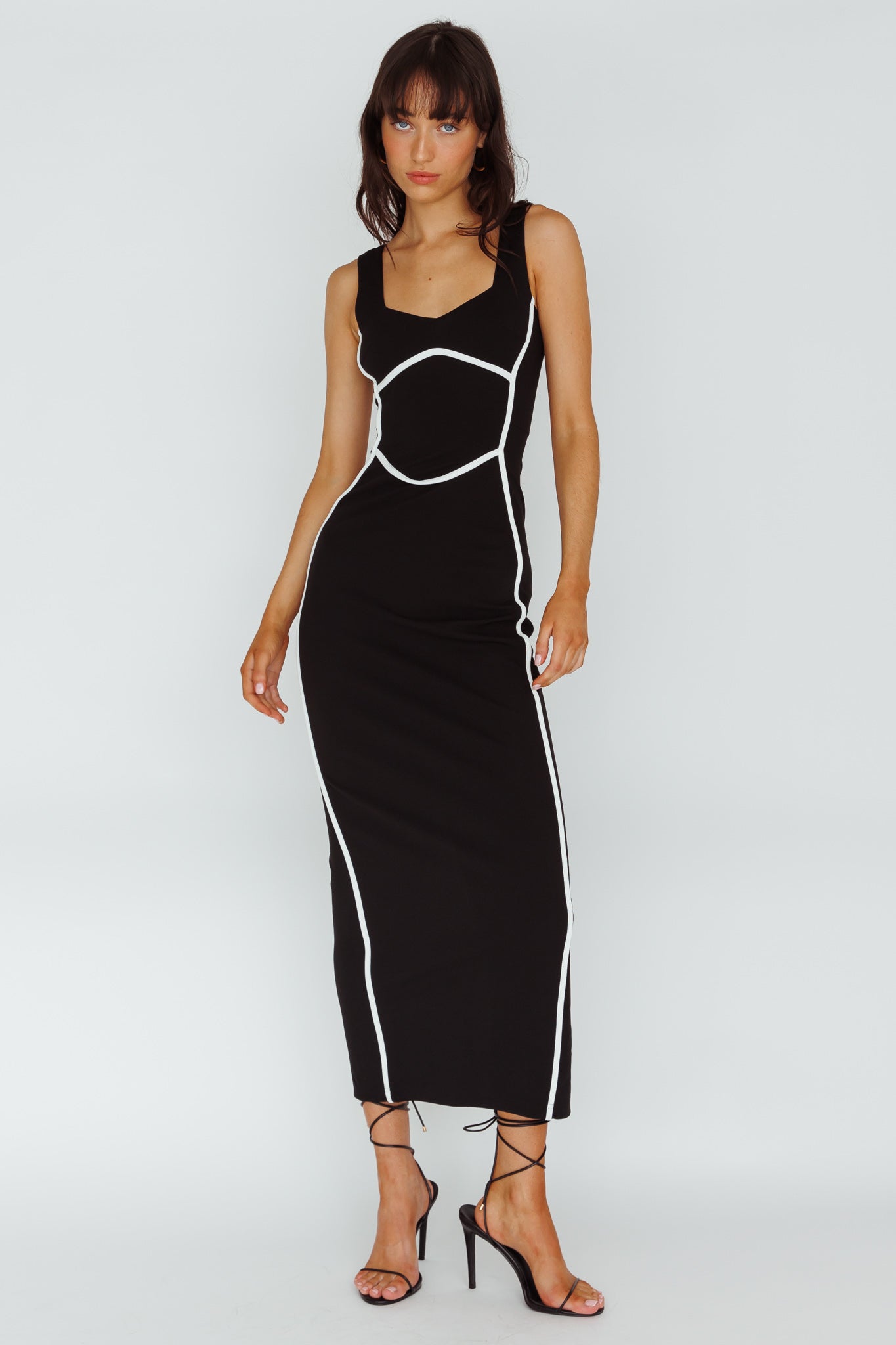 Shenae Piping Trim Maxi Dress Black by Selfie Leslie