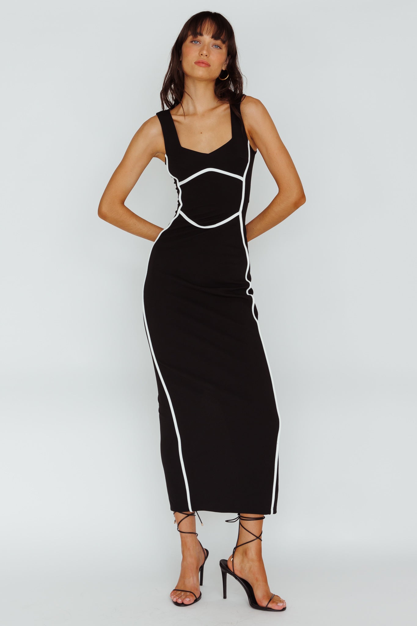 Shenae Piping Trim Maxi Dress Black by Selfie Leslie
