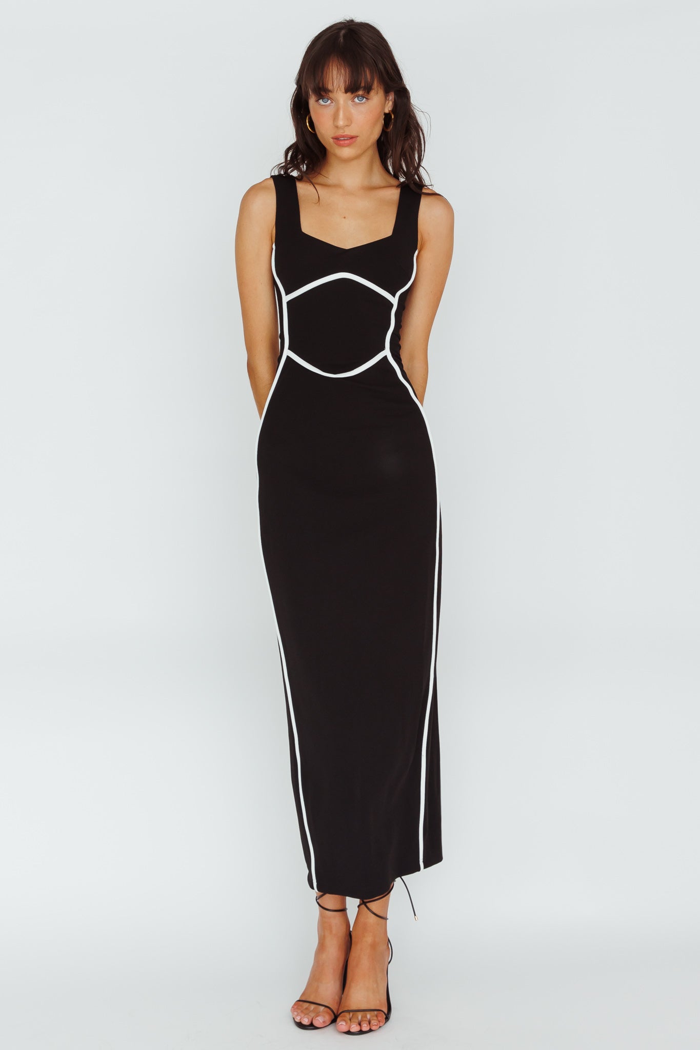 Shenae Piping Trim Maxi Dress Black by Selfie Leslie