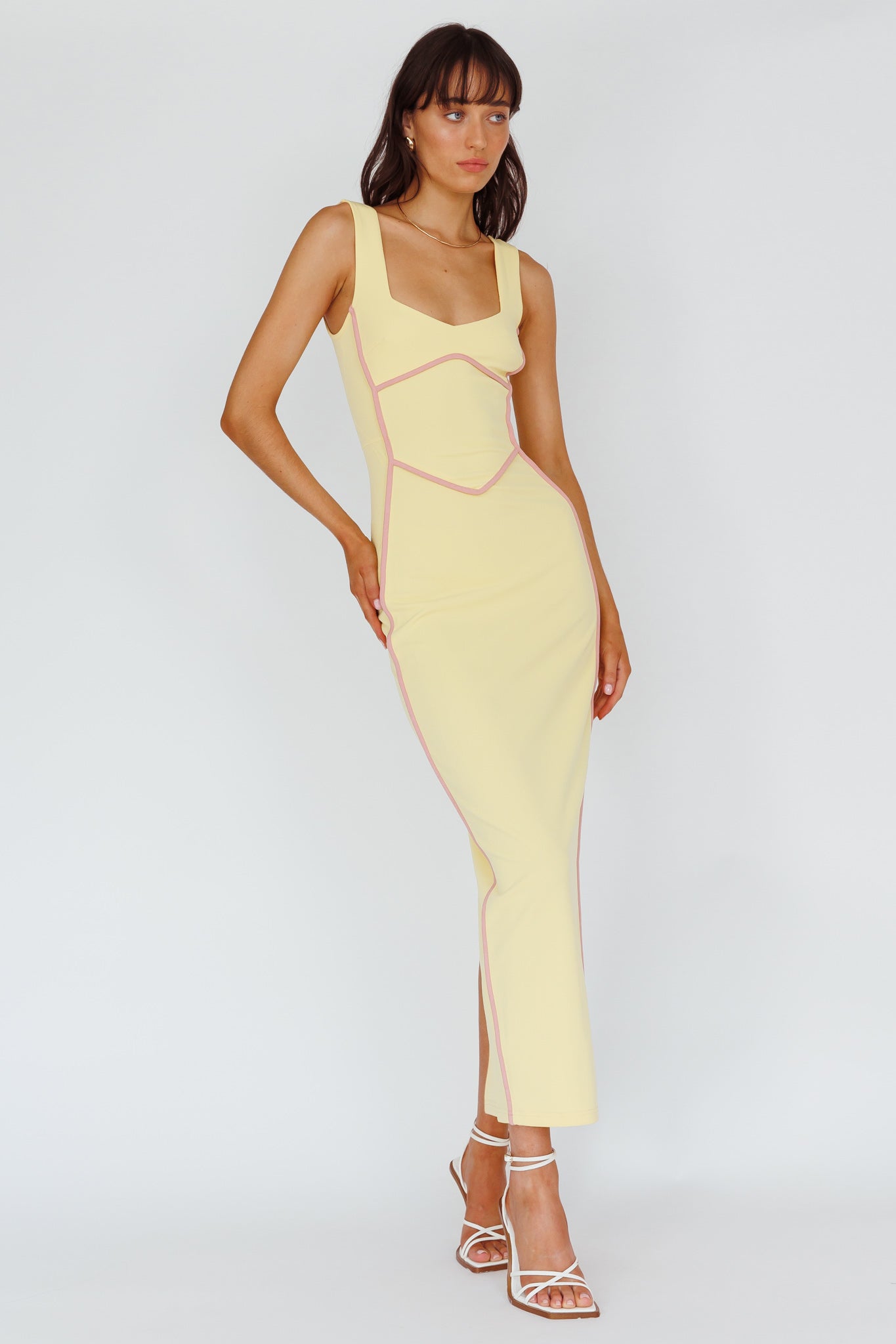 Shenae Piping Trim Maxi Dress Lemon by Selfie Leslie