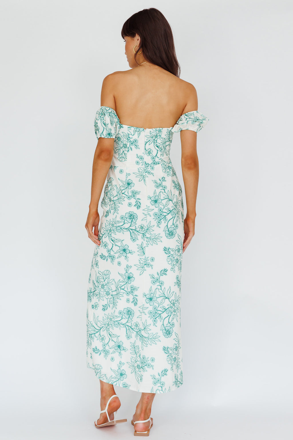 Olivier Off-Shoulder Midi Dress Floral Green by Selfie Leslie