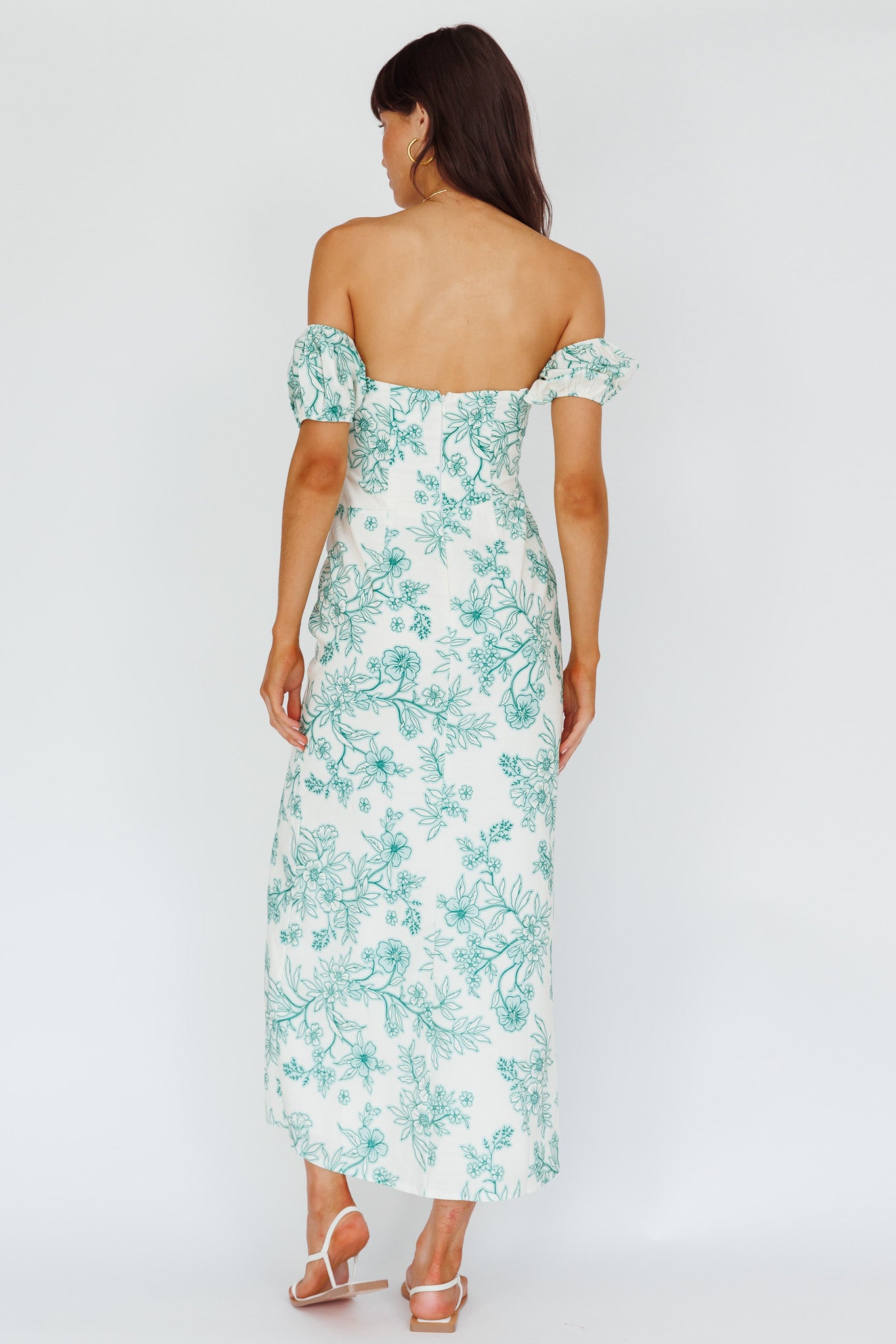 Olivier Off-Shoulder Midi Dress Floral Green by Selfie Leslie