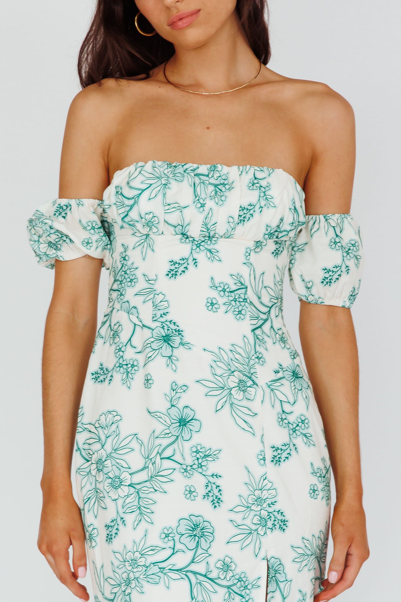 Olivier Off-Shoulder Midi Dress Floral Green by Selfie Leslie