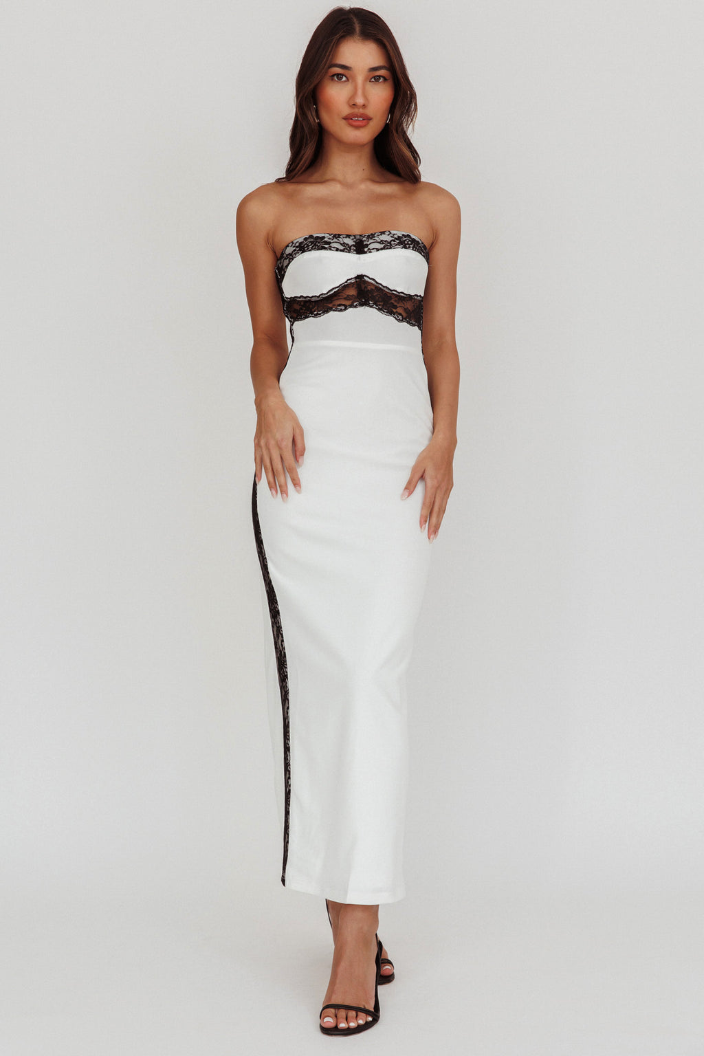 Tenika Strapless Bodycon Maxi Dress White by Selfie Leslie