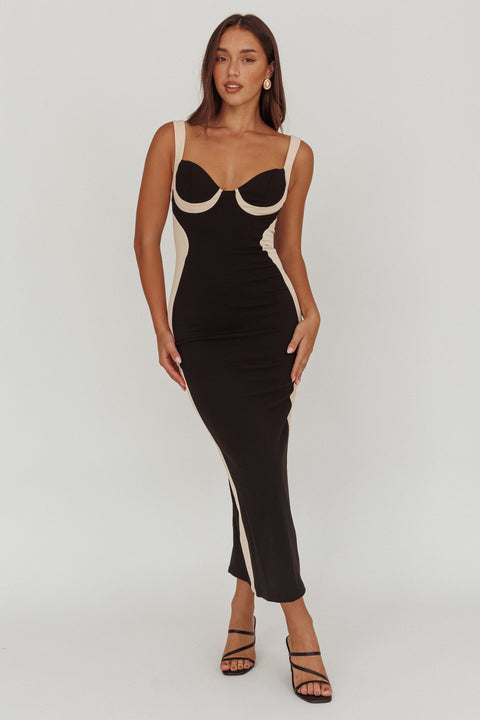 Tenika Contrast Bodycon Midi Dress Black Tenika Contrast Bodycon Midi Dress Black