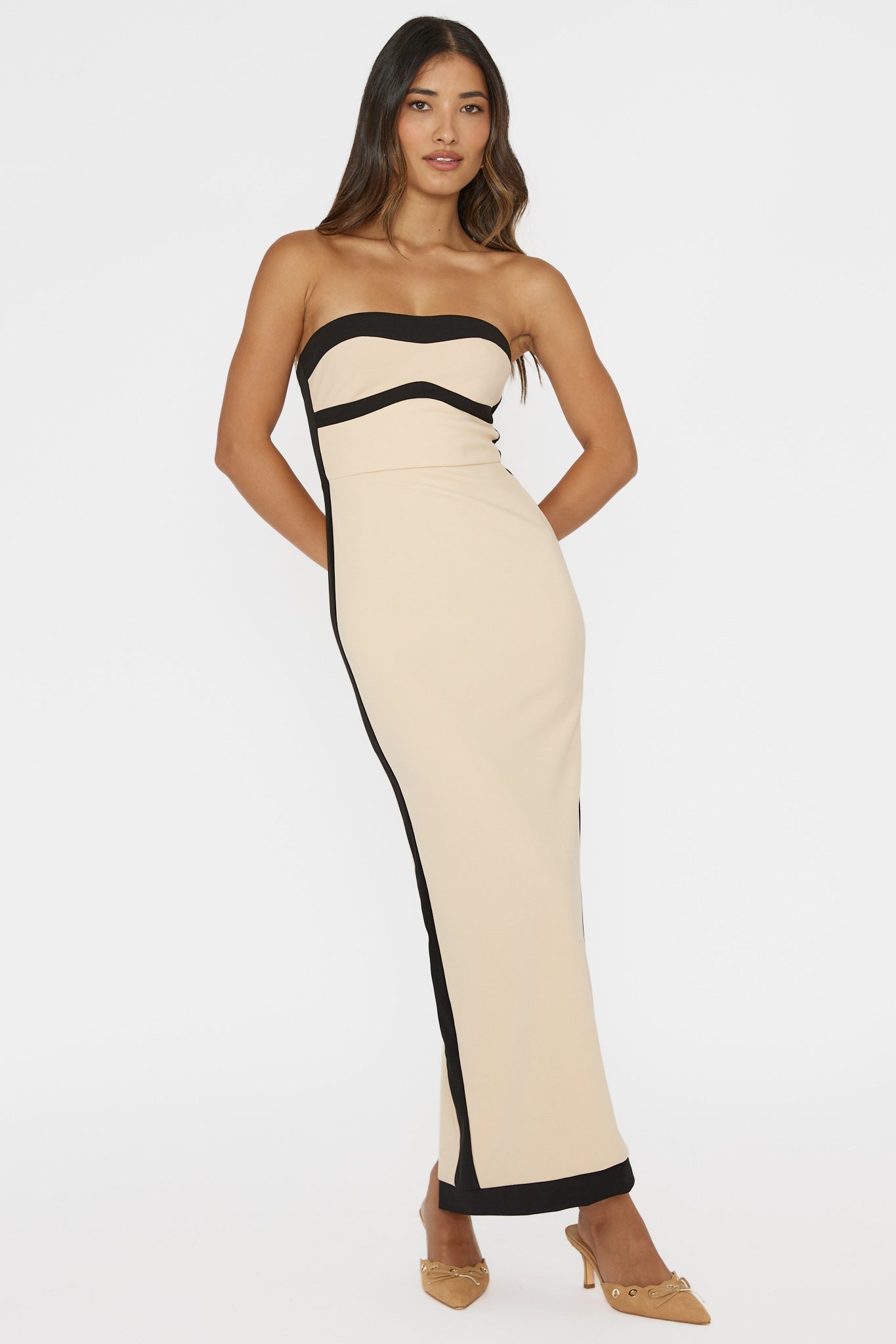 nude bodycon maxi dress Tenika Strapless Bodycon Maxi Dress Nude