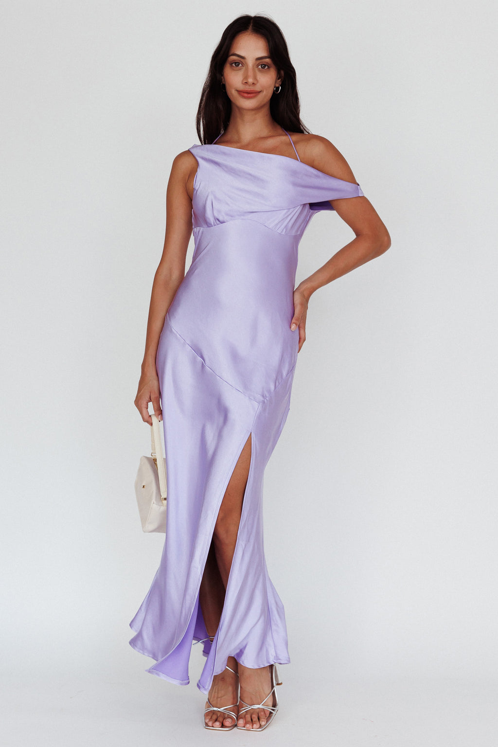 Etienne Off-Shoulder Halter Midi Dress Lilac by Selfie Leslie