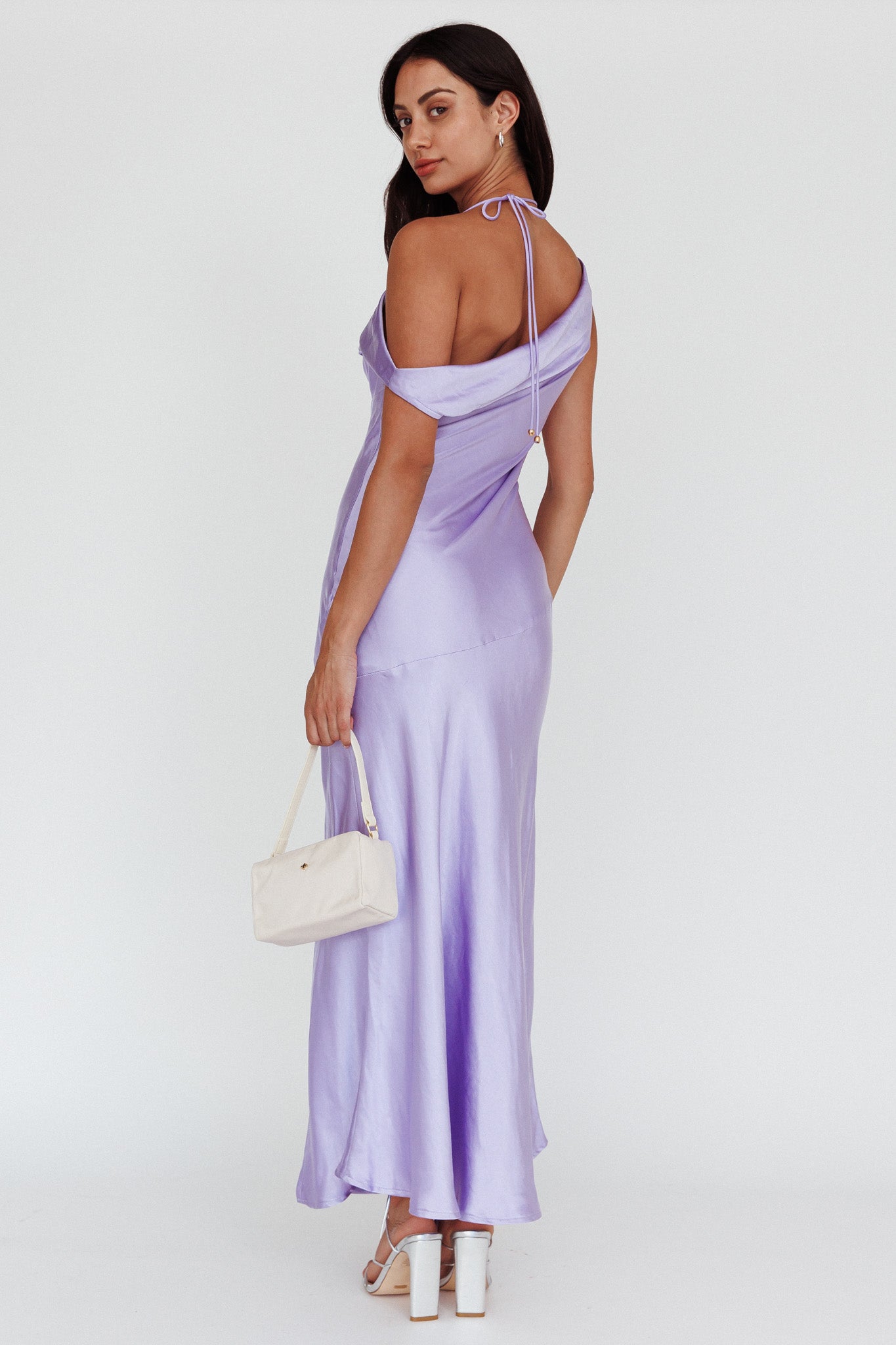 Etienne Off-Shoulder Halter Midi Dress Lilac by Selfie Leslie