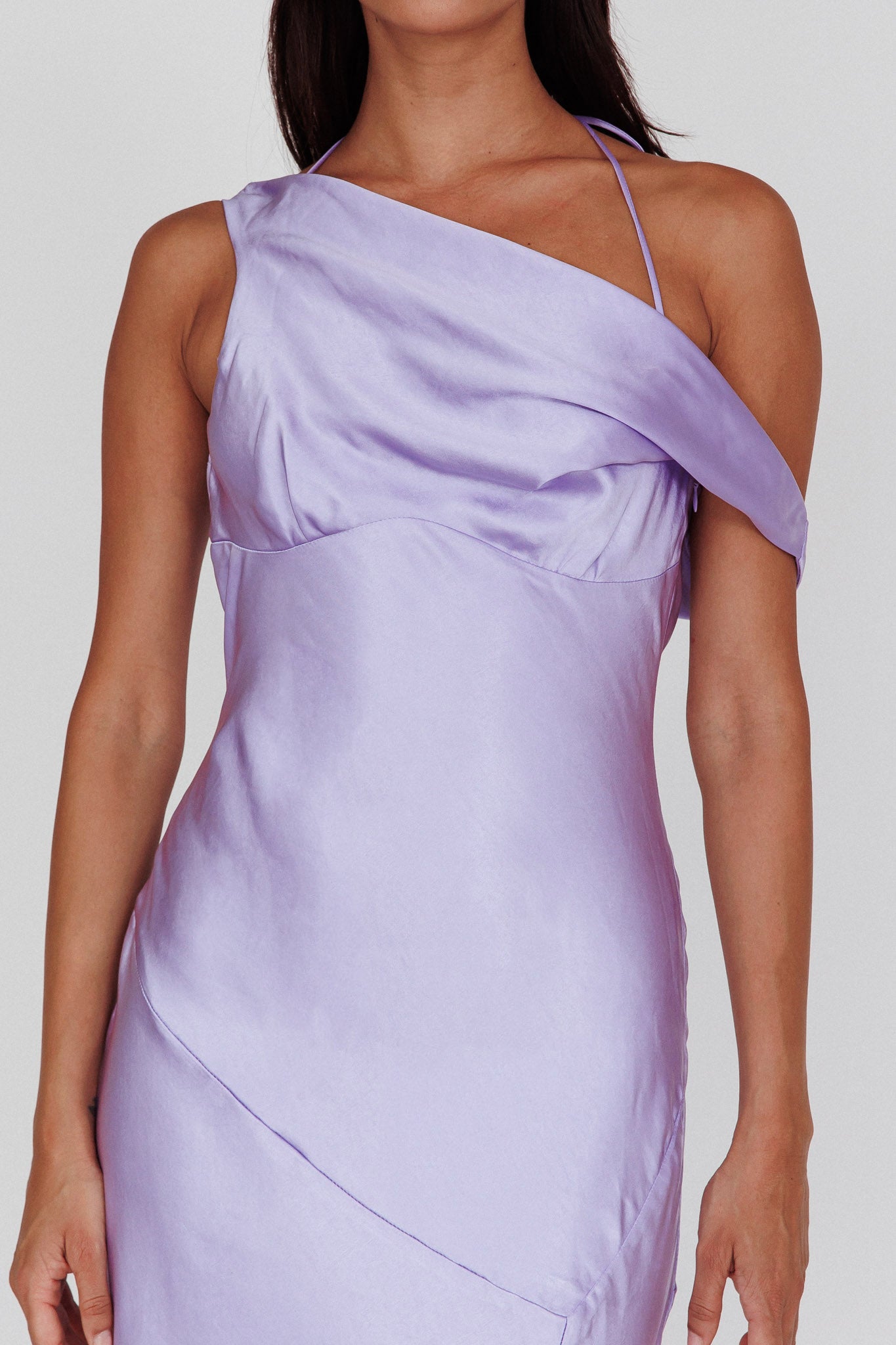 Etienne Off-Shoulder Halter Midi Dress Lilac by Selfie Leslie