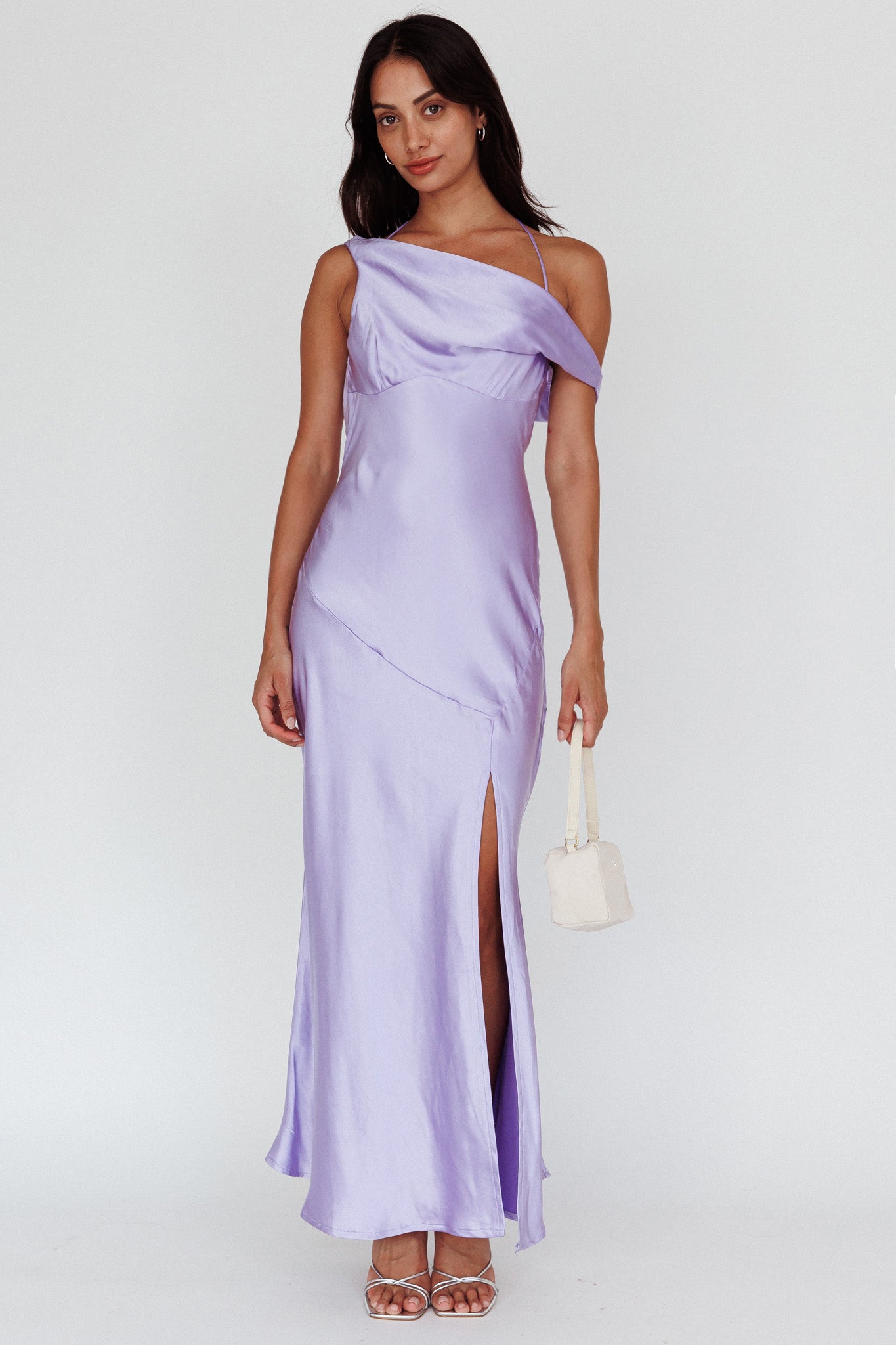 Etienne Off-Shoulder Halter Midi Dress Lilac by Selfie Leslie