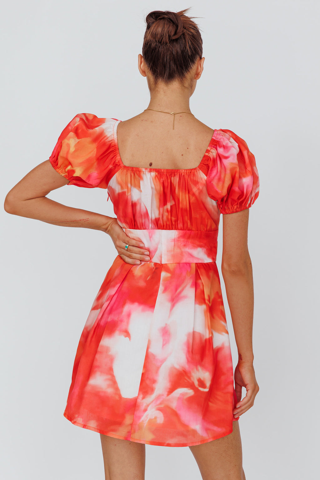 Shayna Puff Sleeve Mini Dress Print Red by Selfie Leslie