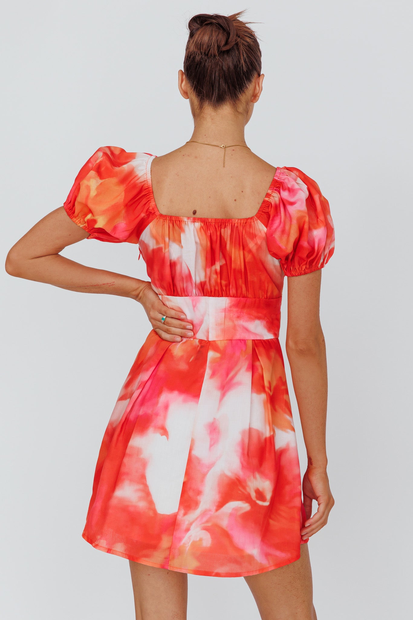 Shayna Puff Sleeve Mini Dress Print Red by Selfie Leslie