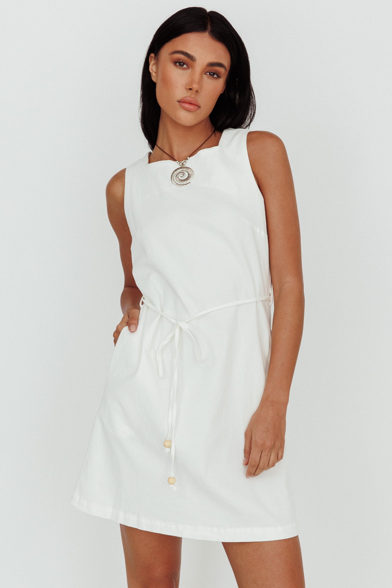 Tirzah Side Pocket Shift Dress White by Selfie Leslie