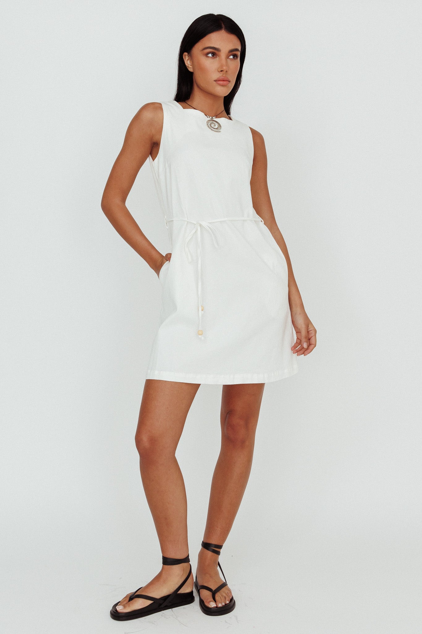 Tirzah Side Pocket Shift Dress White by Selfie Leslie