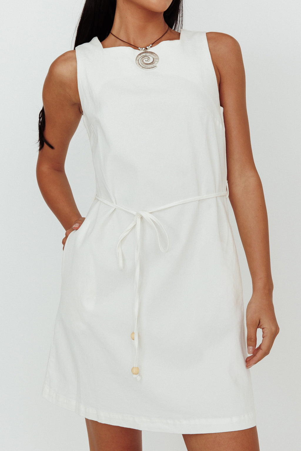 Tirzah Side Pocket Shift Dress White by Selfie Leslie