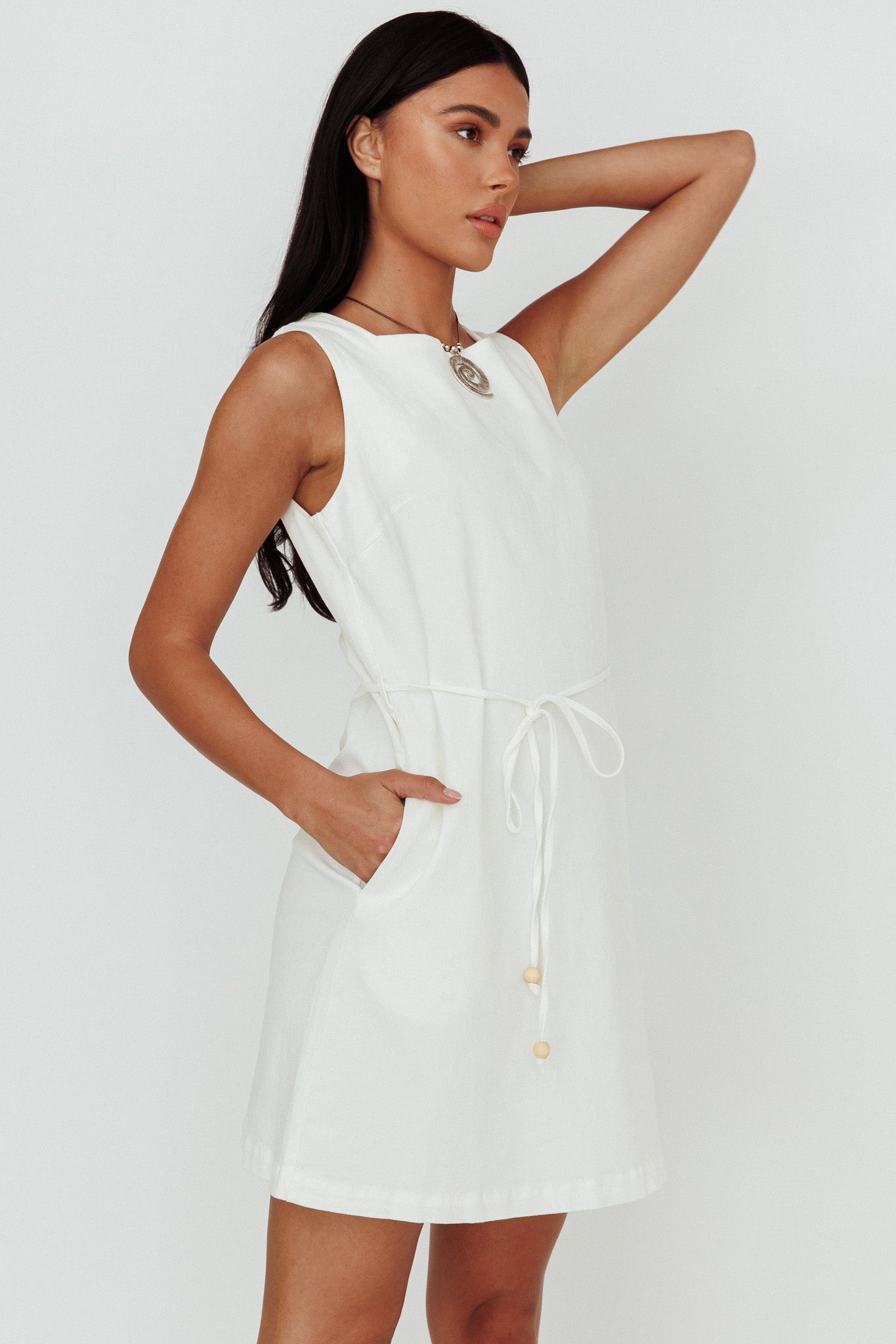 Tirzah Side Pocket Shift Dress White by Selfie Leslie