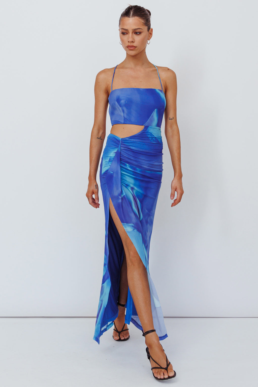 Alejandre Cut-Out Tied Maxi Dress Print Blue by Selfie Leslie