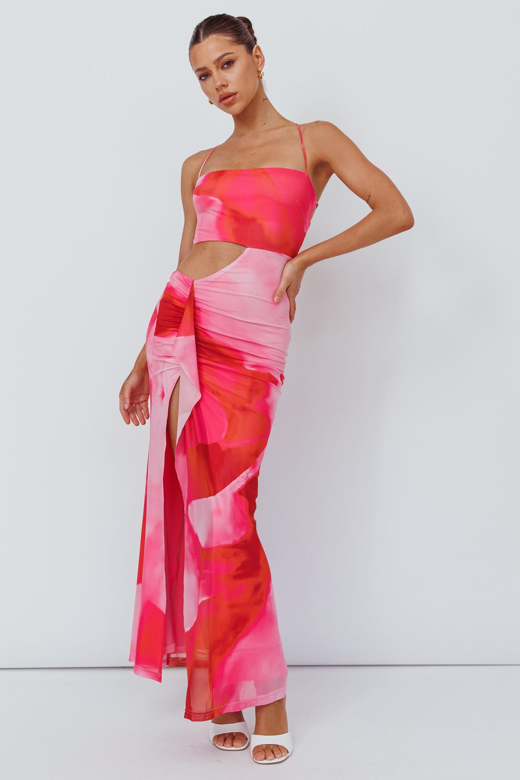Alejandre Cut-Out Tied Maxi Dress Print Pink by Selfie Leslie