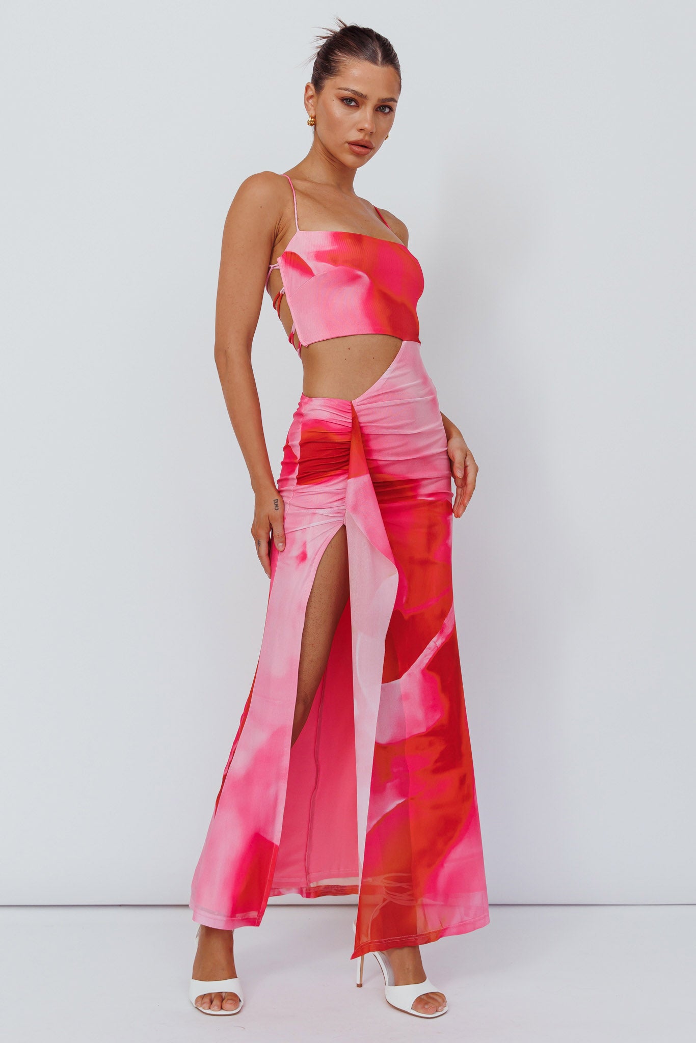 Alejandre Cut-Out Tied Maxi Dress Print Pink by Selfie Leslie