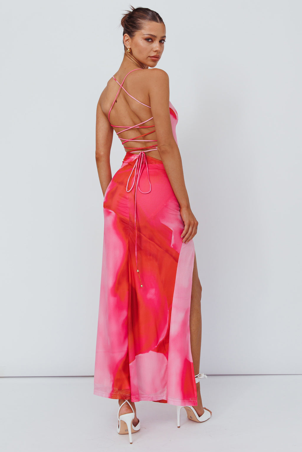 Alejandre Cut-Out Tied Maxi Dress Print Pink by Selfie Leslie