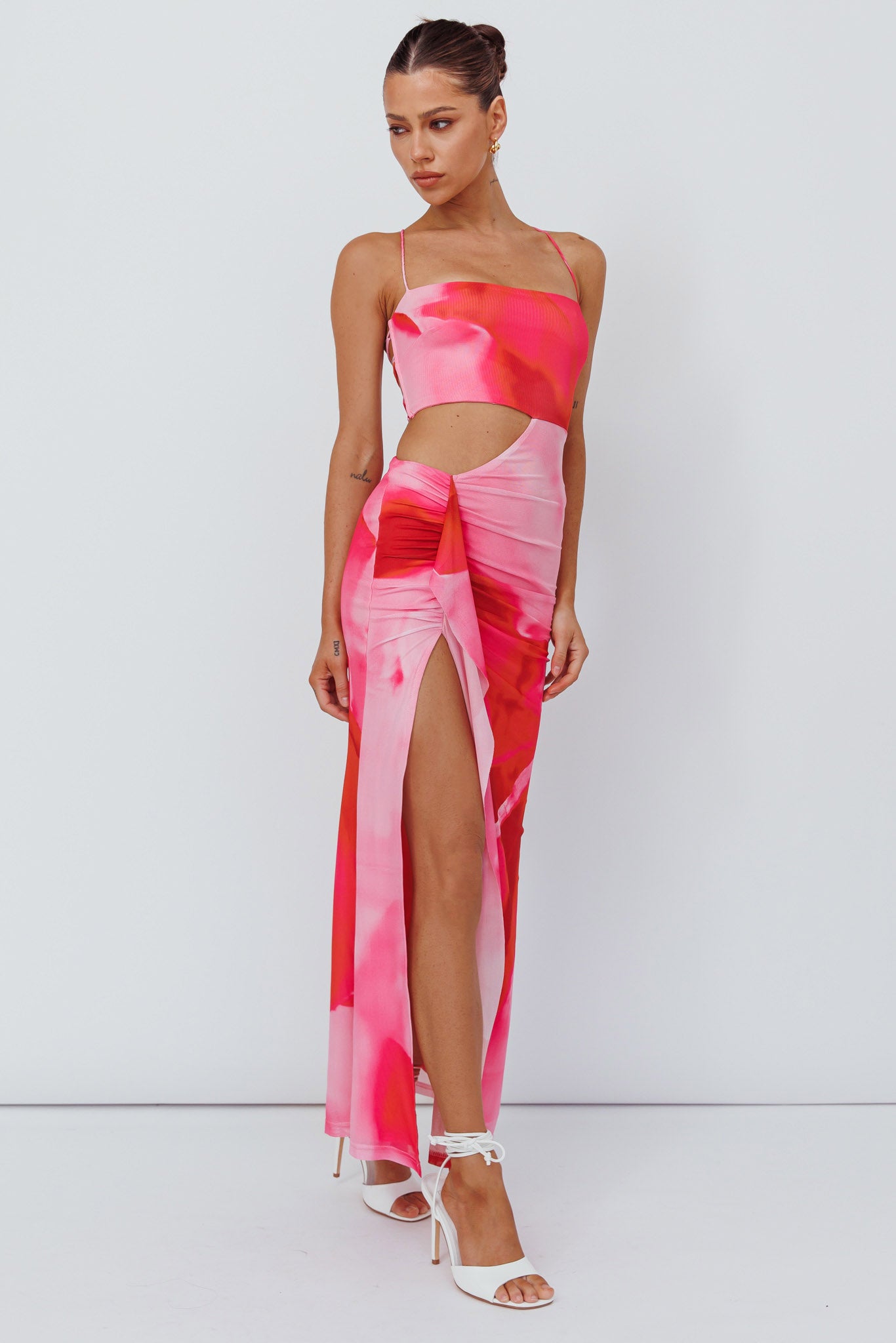 Alejandre Cut-Out Tied Maxi Dress Print Pink by Selfie Leslie